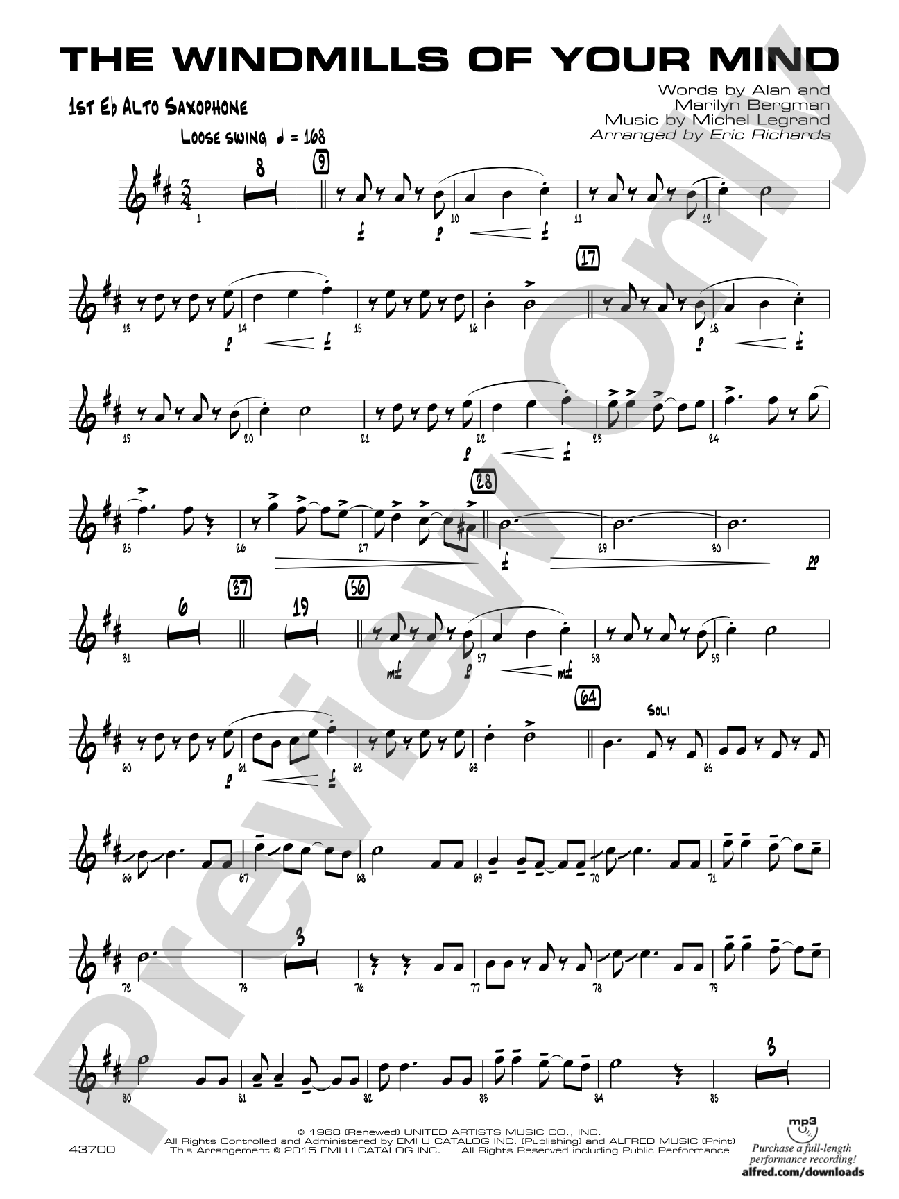 The Windmills of Your Mind: E-flat Alto Saxophone