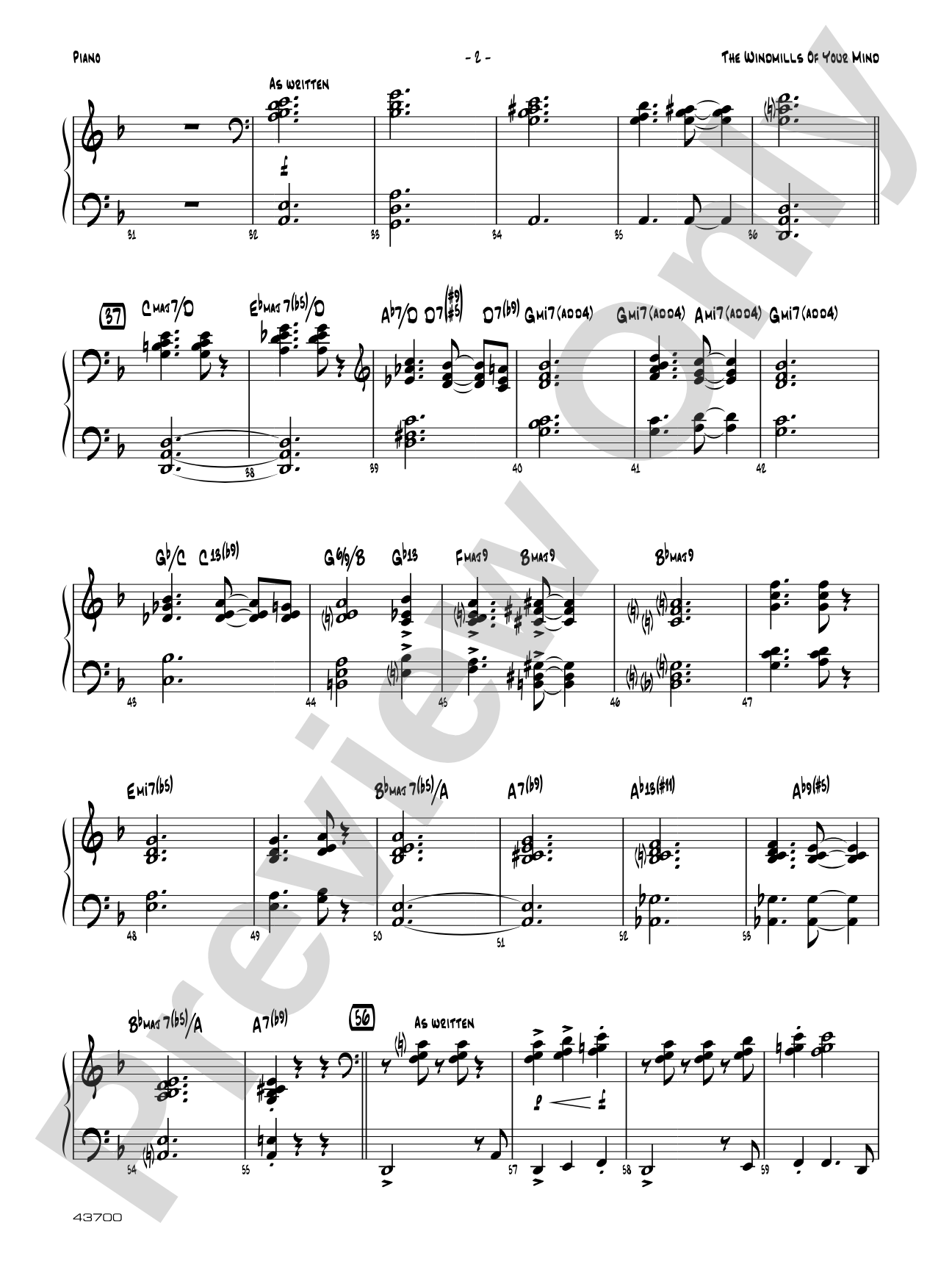 The Windmills of Your Mind: Piano Accompaniment