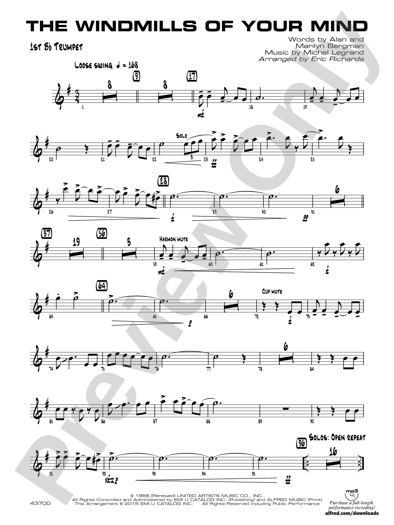 The Windmills of Your Mind: 1st B-flat Trumpet