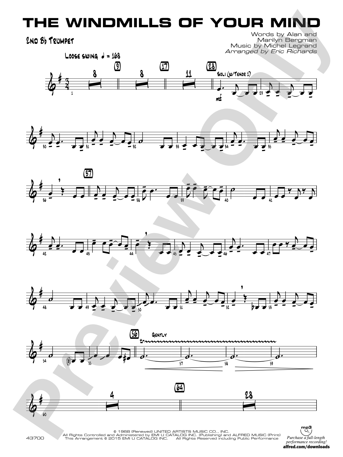 The Windmills of Your Mind: 2nd B-flat Trumpet