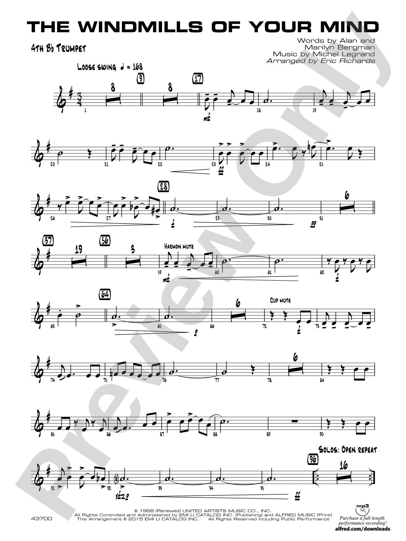 The Windmills of Your Mind: 4th B-flat Trumpet