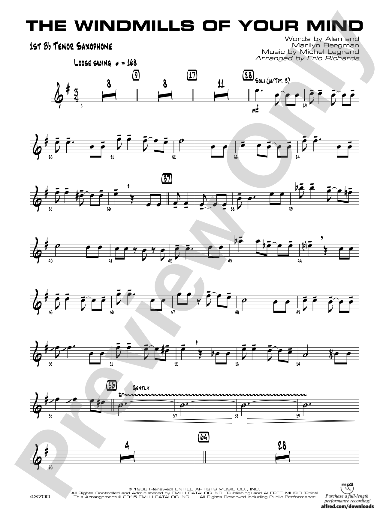 The Windmills of Your Mind: B-flat Tenor Saxophone