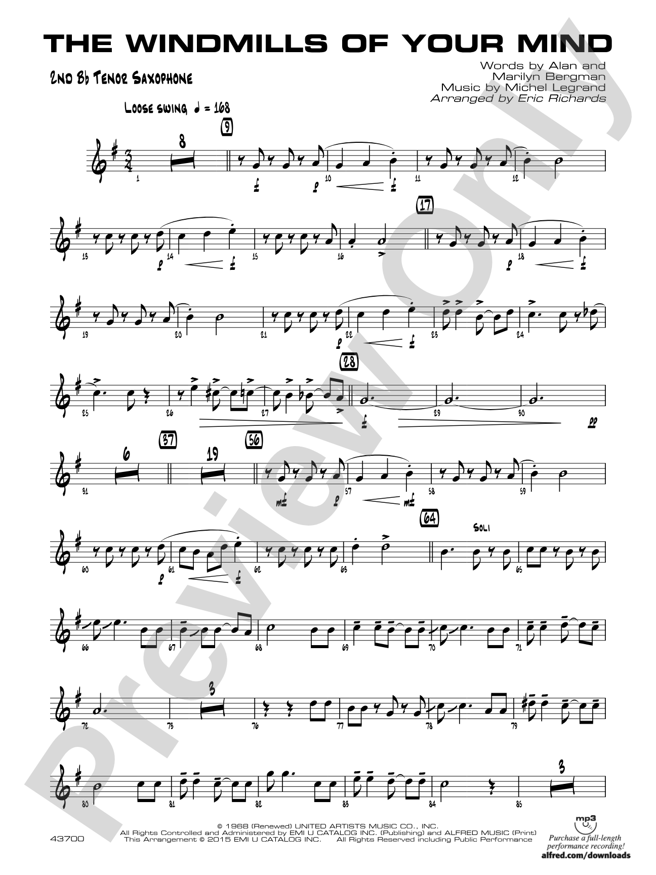 The Windmills of Your Mind: 2nd B-flat Tenor Saxophone