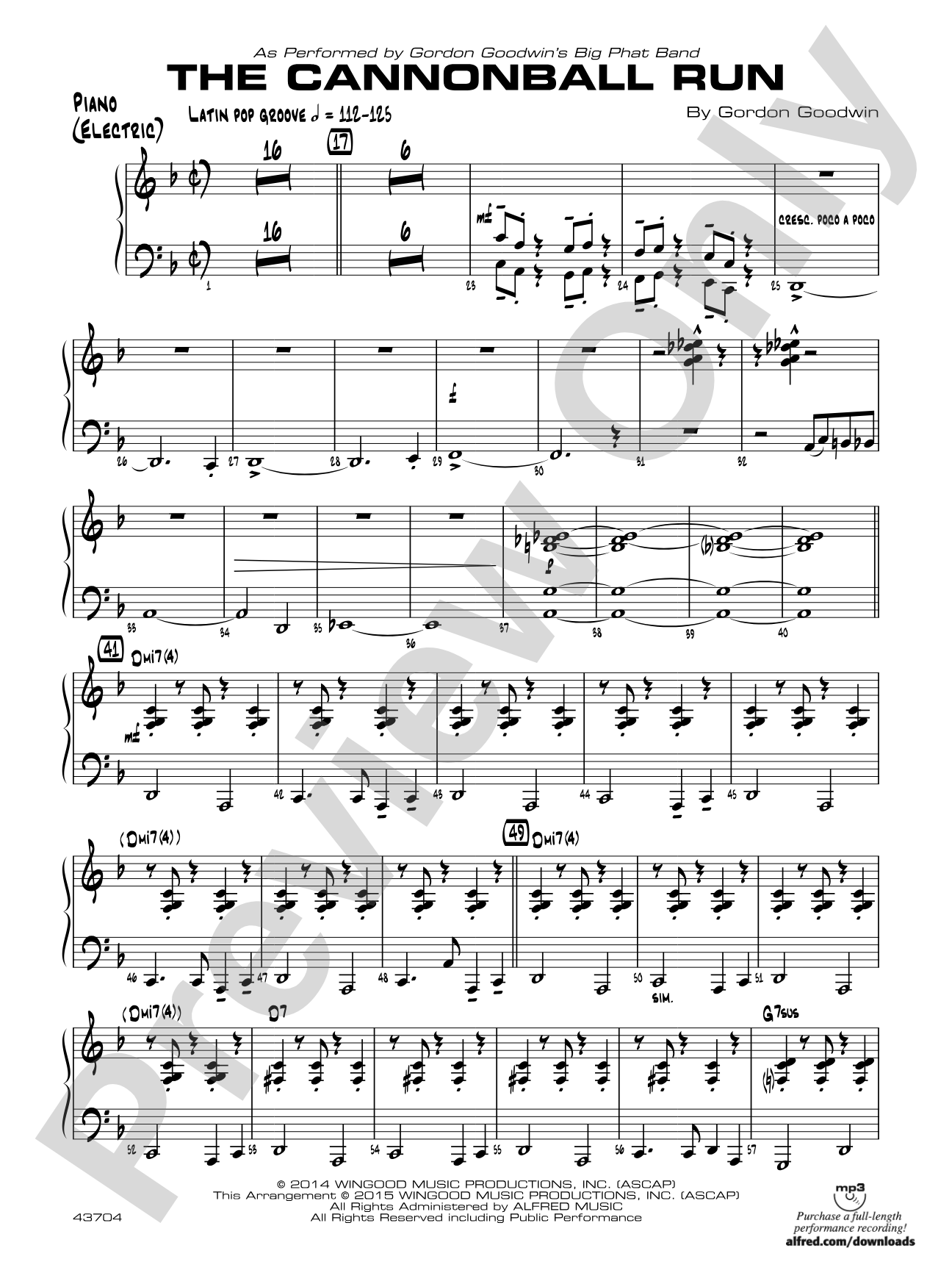 The Cannonball Run: Piano Accompaniment