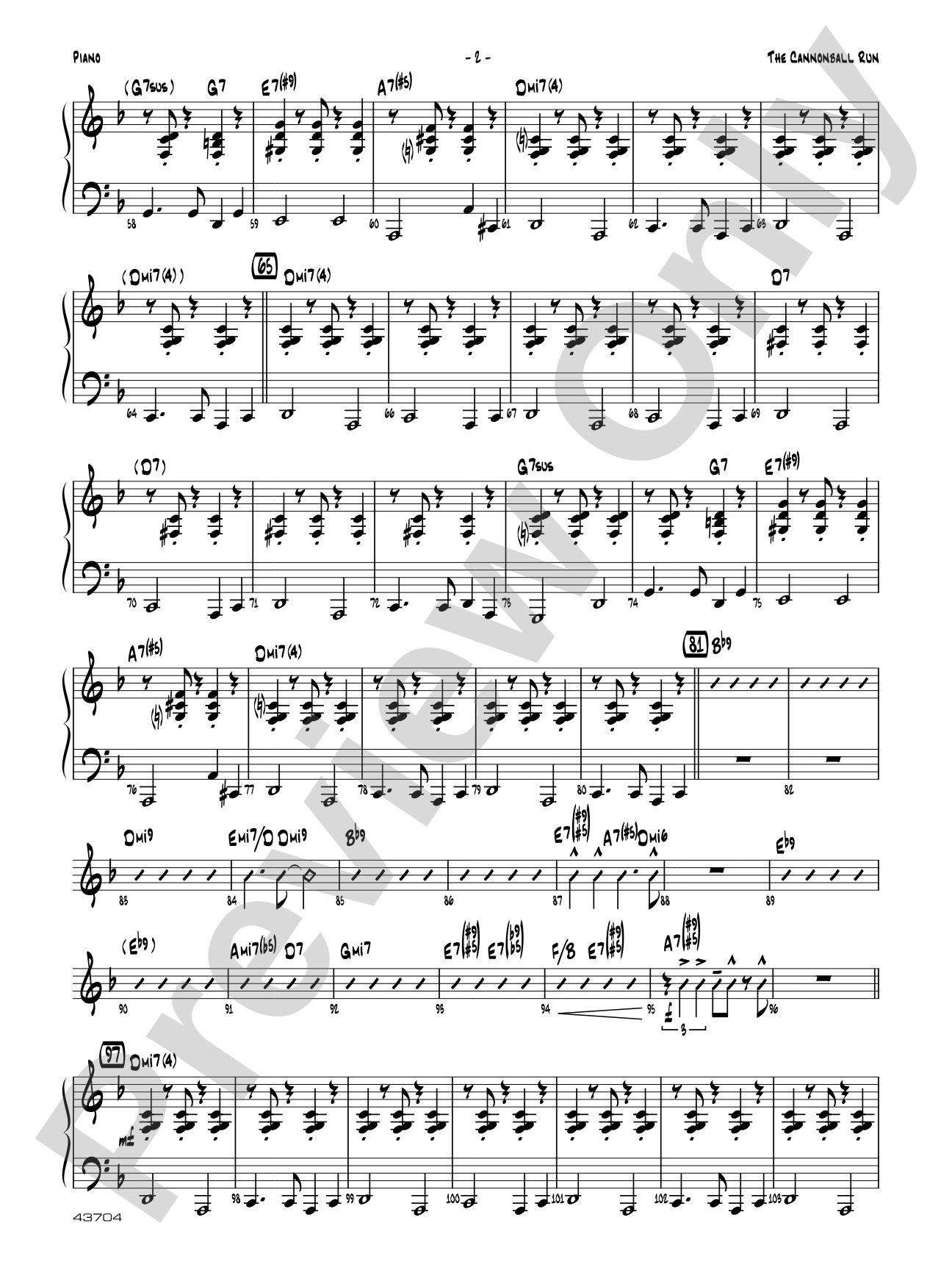 The Cannonball Run: Piano Accompaniment