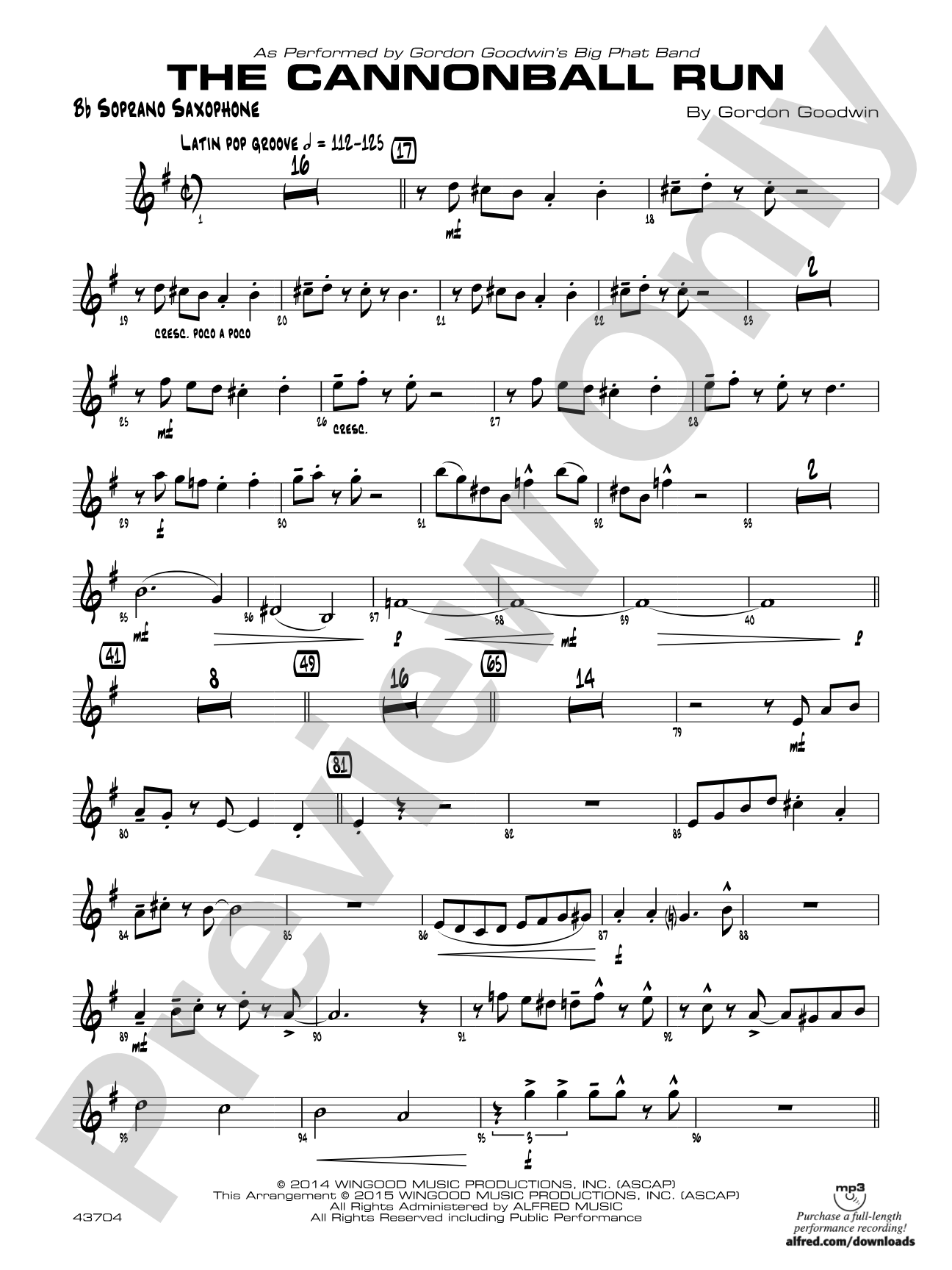 The Cannonball Run: 1st Bb Soprano Sax
