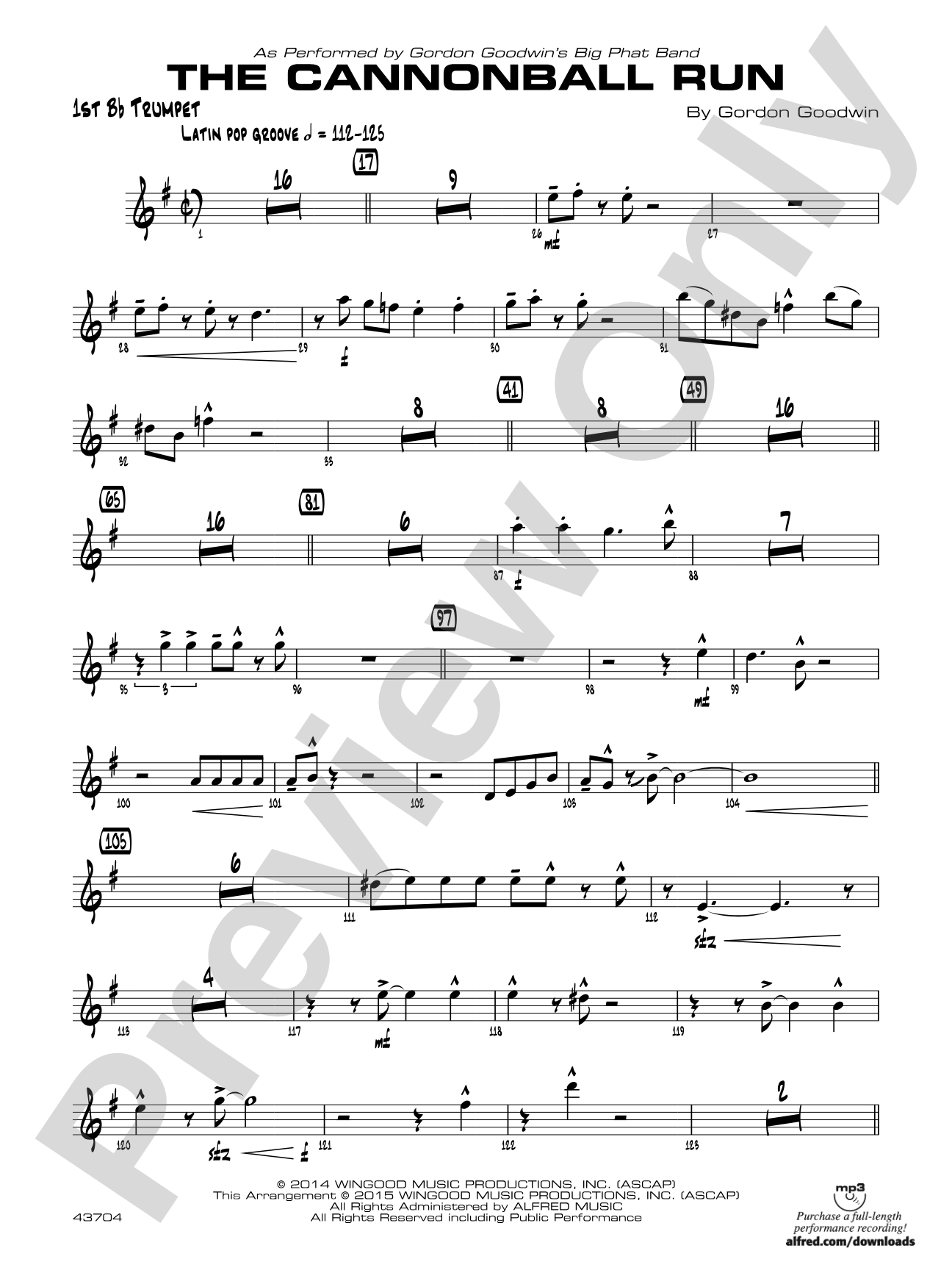 The Cannonball Run: 1st B-flat Trumpet