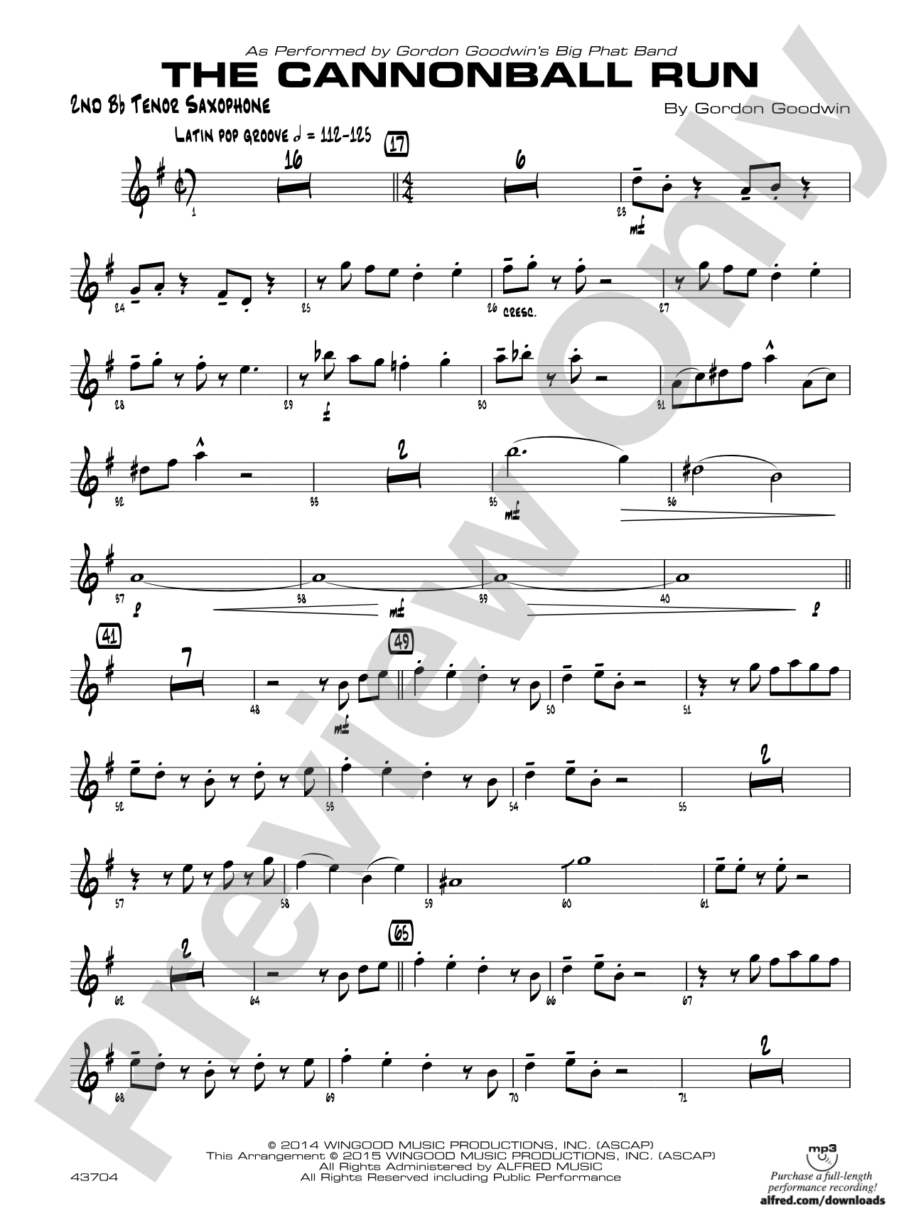 The Cannonball Run: 2nd B-flat Tenor Saxophone