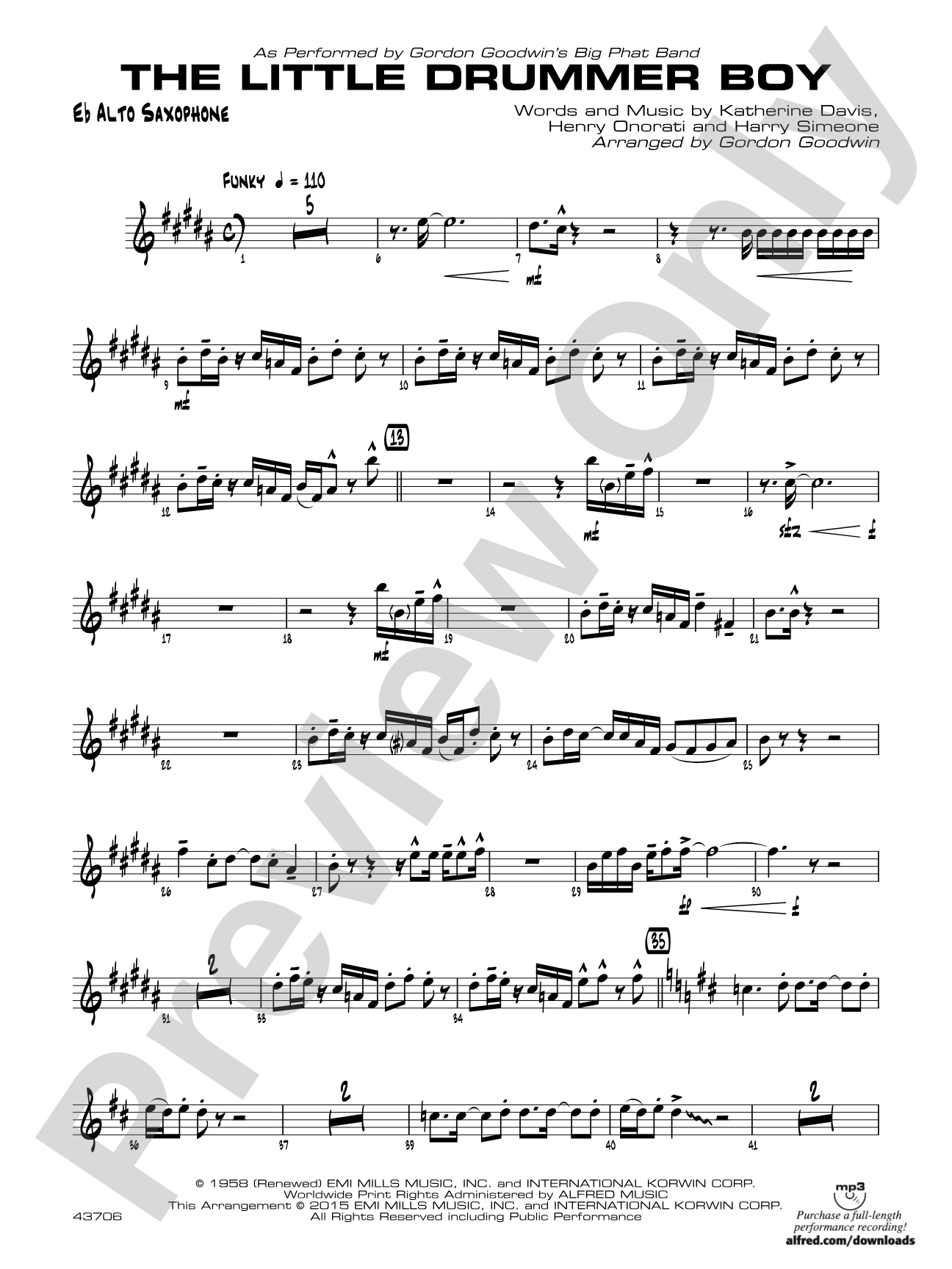 The Little Drummer Boy: E-flat Alto Saxophone