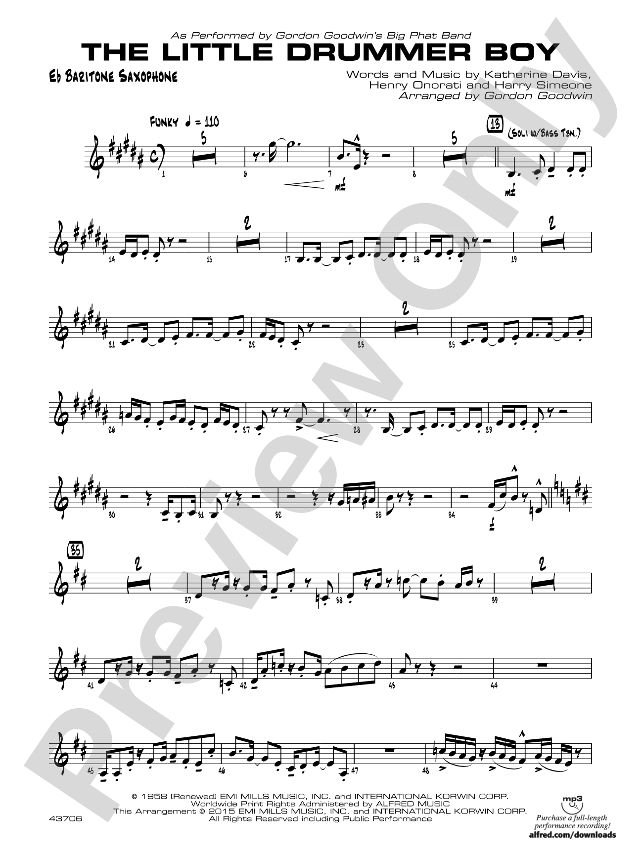 The Little Drummer Boy: E-flat Baritone Saxophone