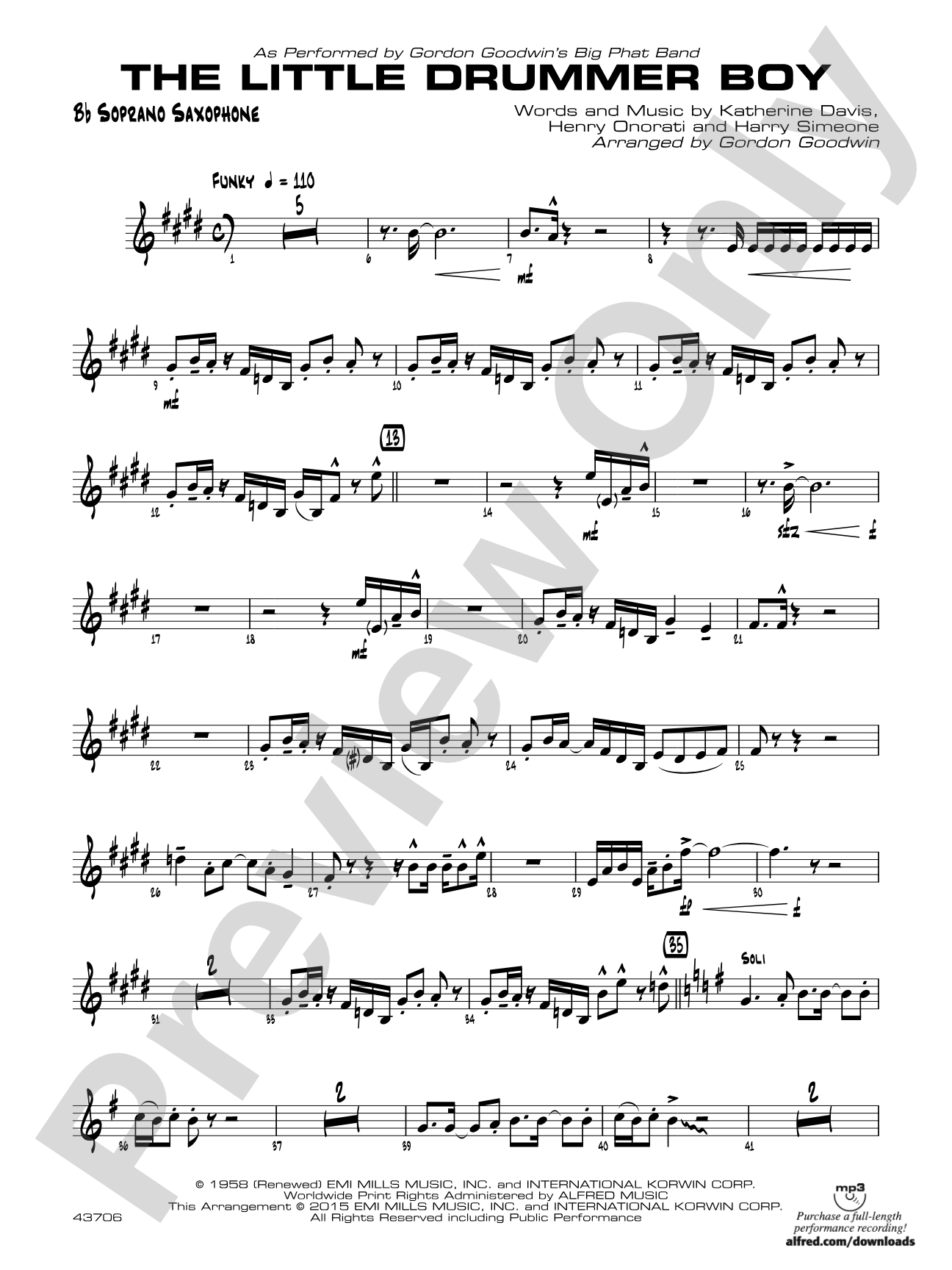 The Little Drummer Boy: 1st Bb Soprano Sax