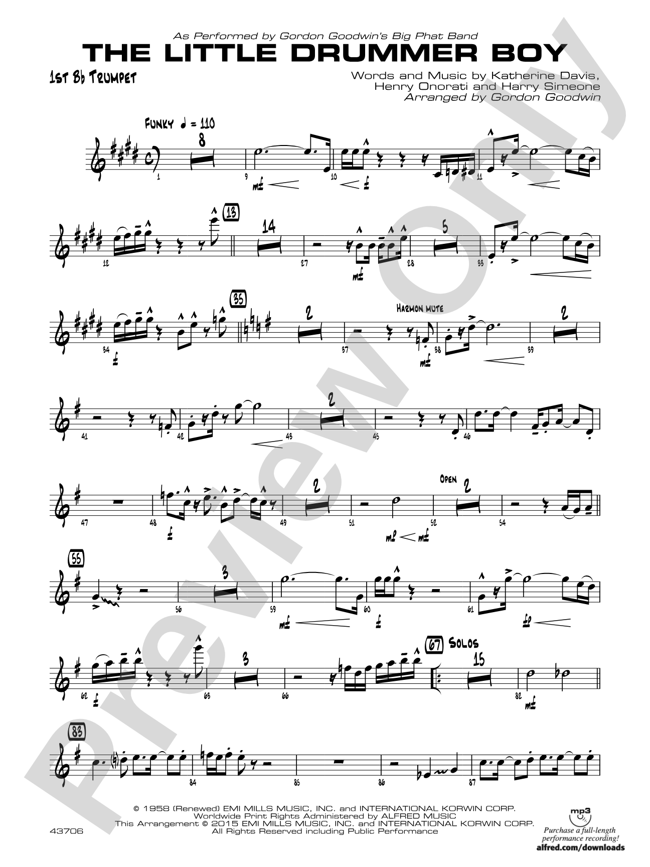 The Little Drummer Boy: 1st B-flat Trumpet