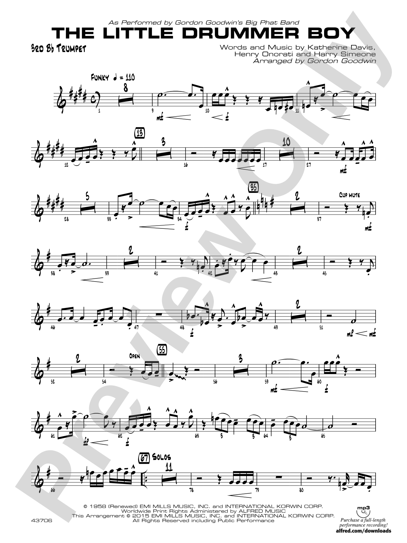 The Little Drummer Boy: 3rd B-flat Trumpet