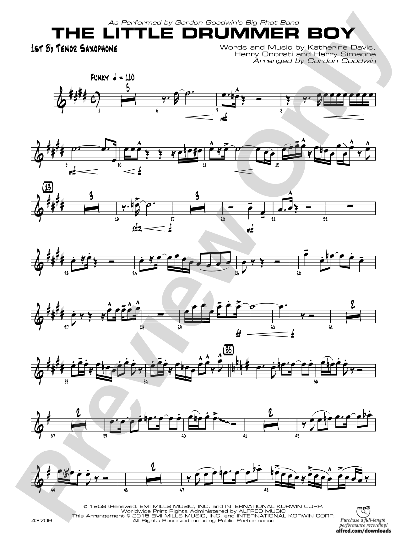 The Little Drummer Boy: B-flat Tenor Saxophone