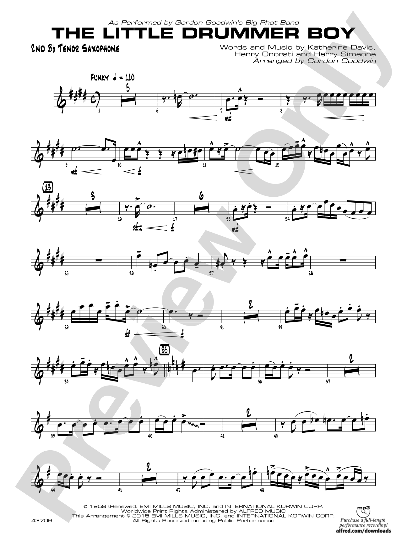 The Little Drummer Boy: 2nd B-flat Tenor Saxophone