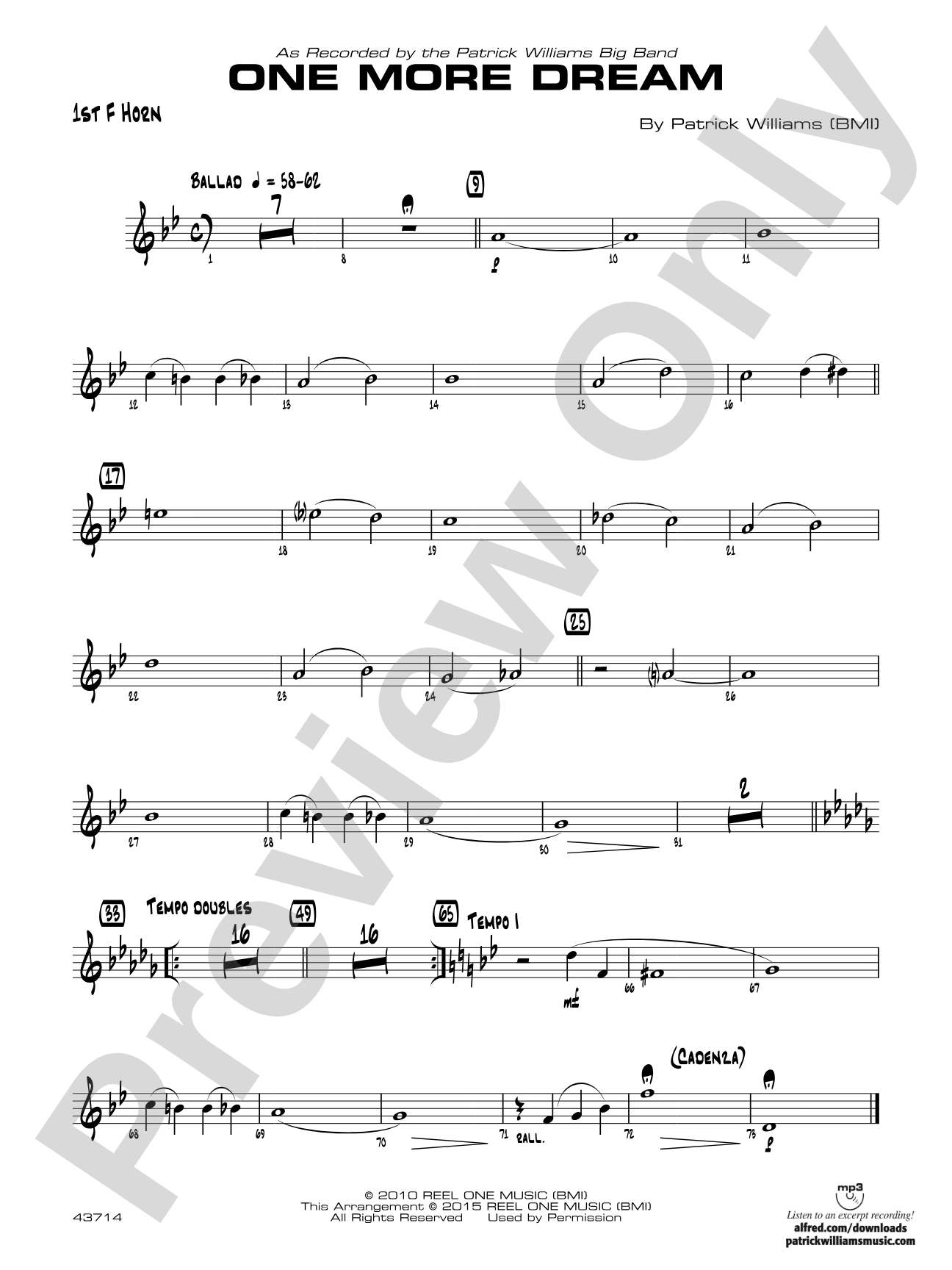 One More Dream: 1st F Horn