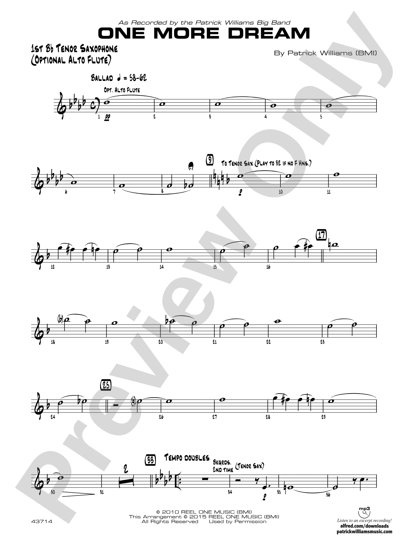 One More Dream: B-flat Tenor Saxophone
