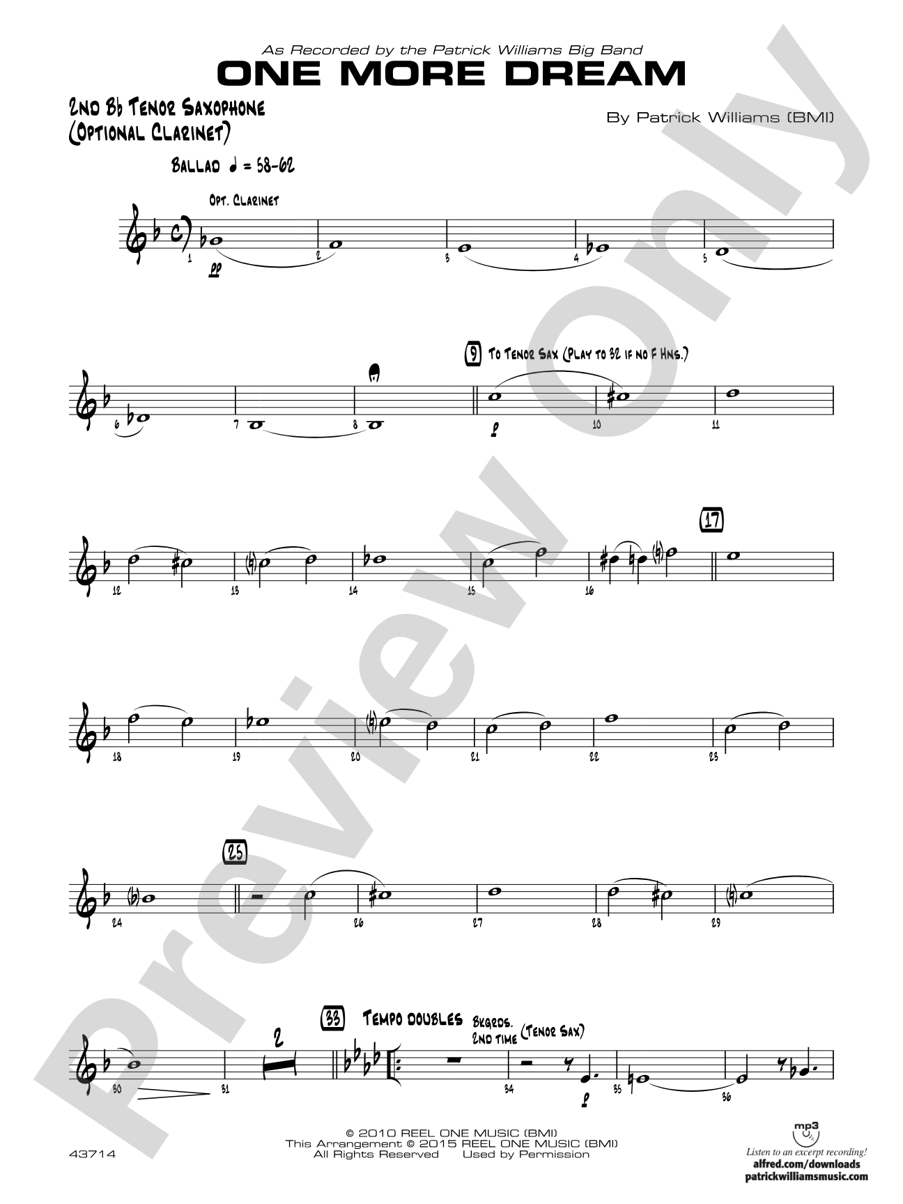 One More Dream: 2nd B-flat Tenor Saxophone