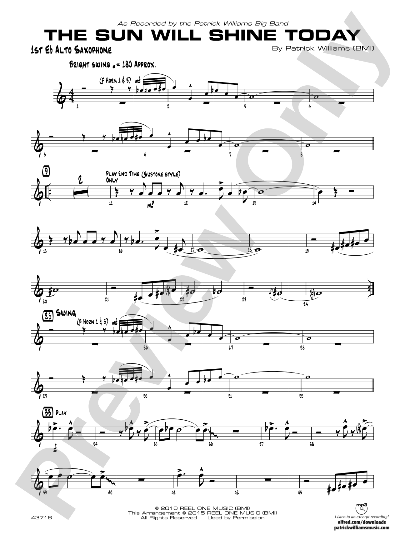 The Sun Will Shine Today: E-flat Alto Saxophone