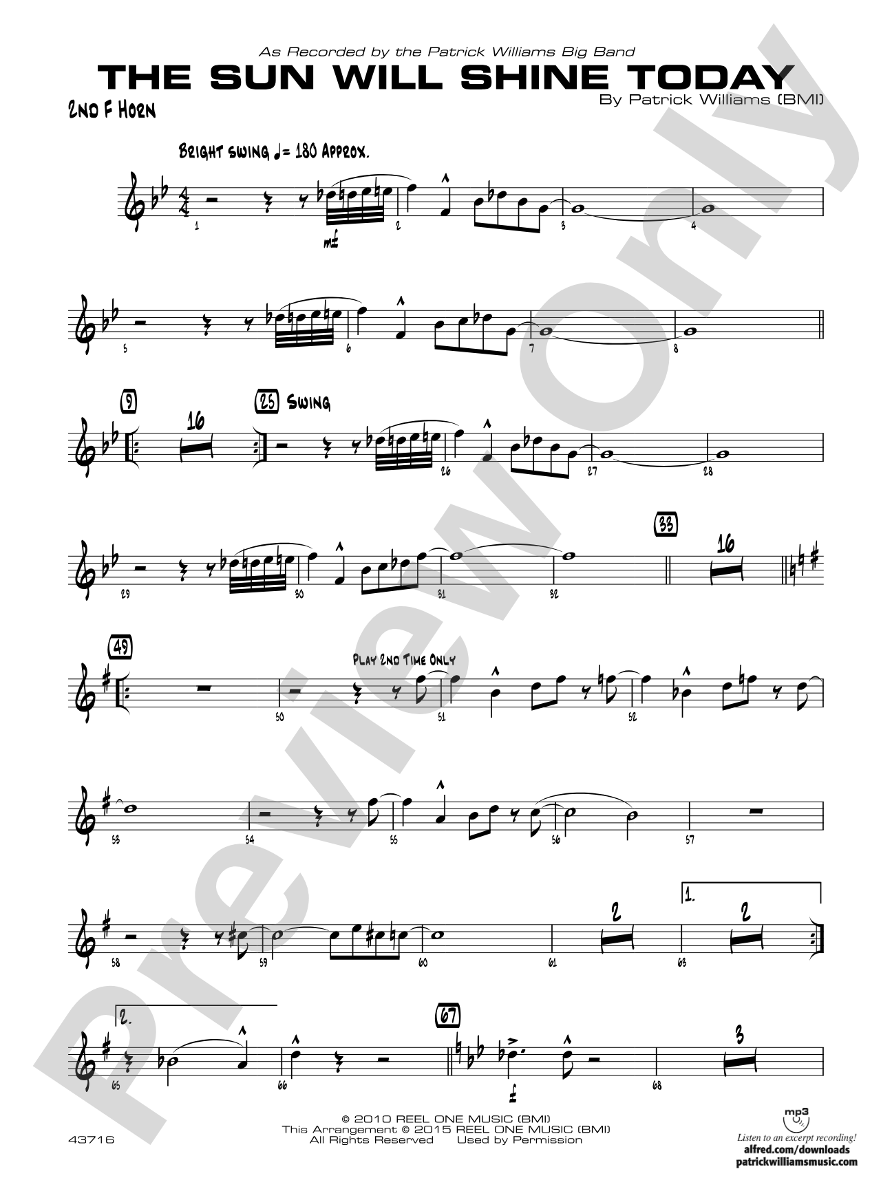 The Sun Will Shine Today: 2nd F Horn