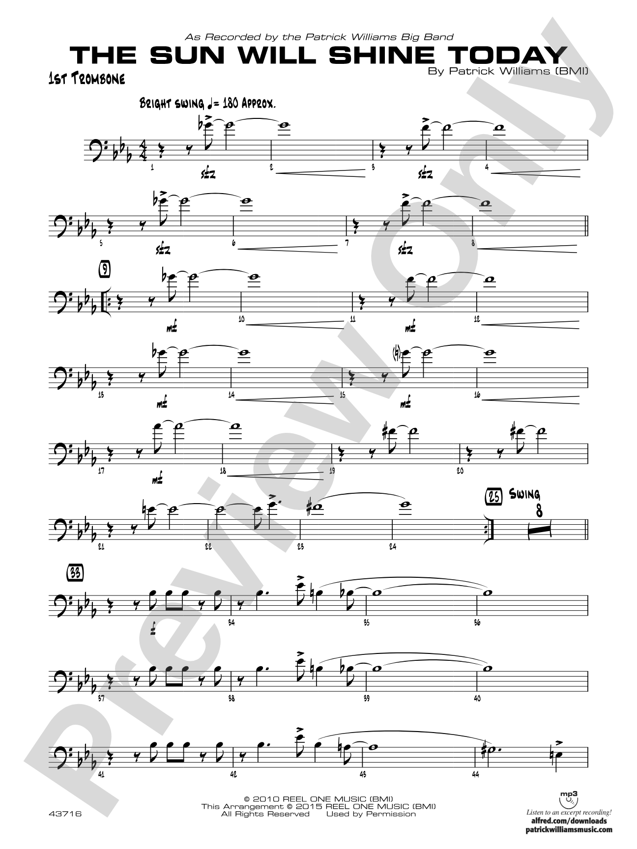 The Sun Will Shine Today: 1st Trombone