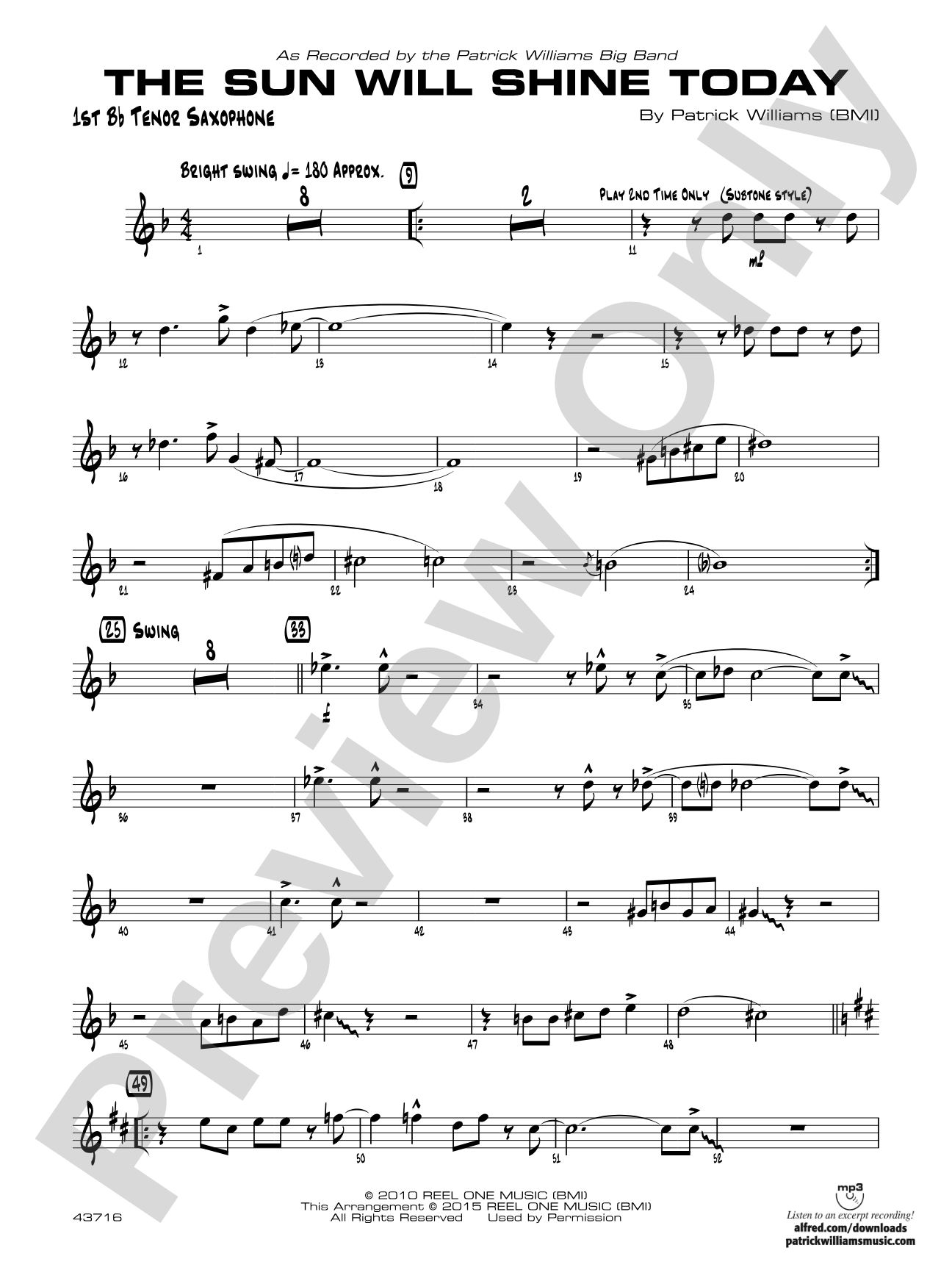 The Sun Will Shine Today: B-flat Tenor Saxophone