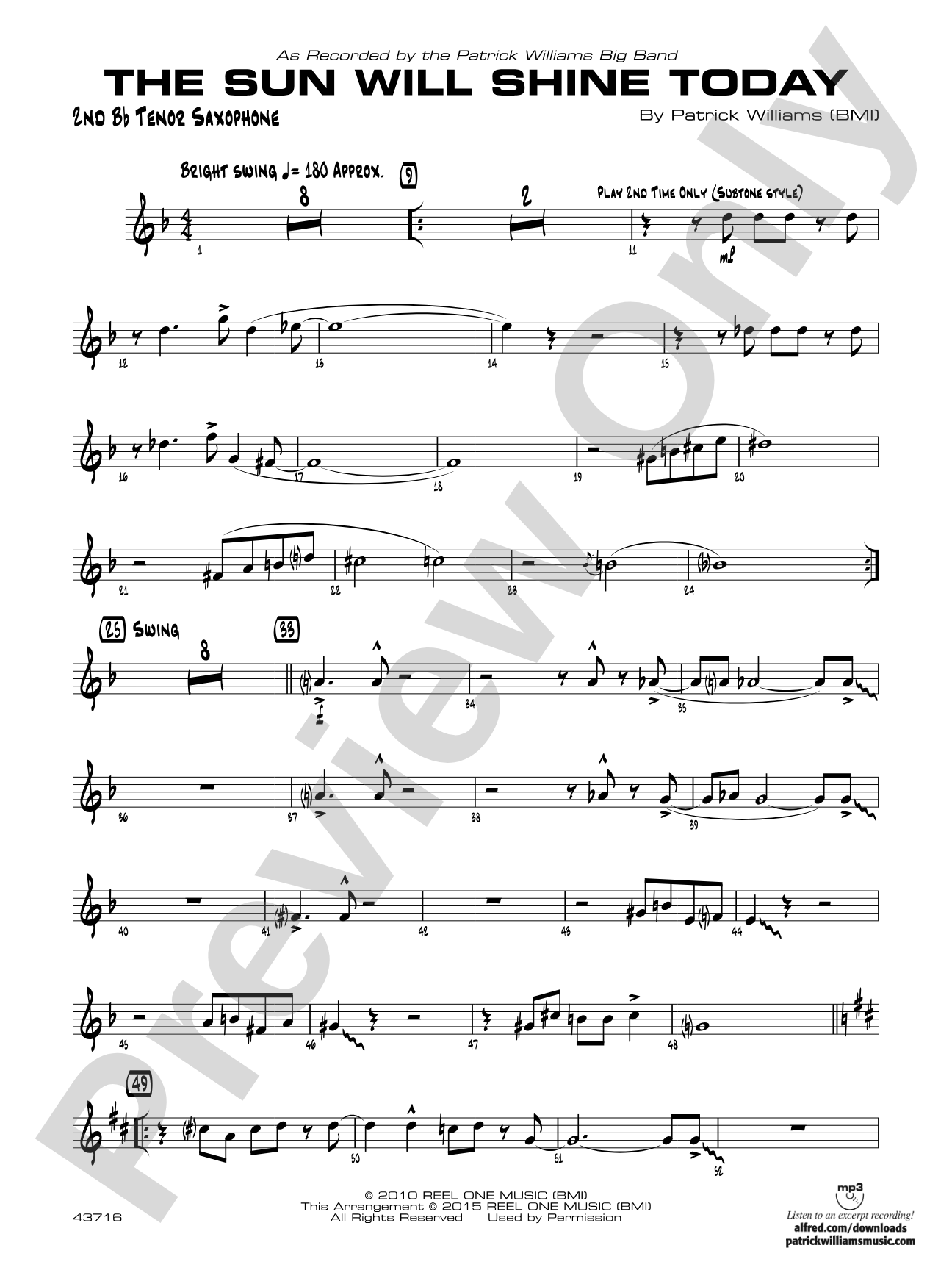 The Sun Will Shine Today: 2nd B-flat Tenor Saxophone