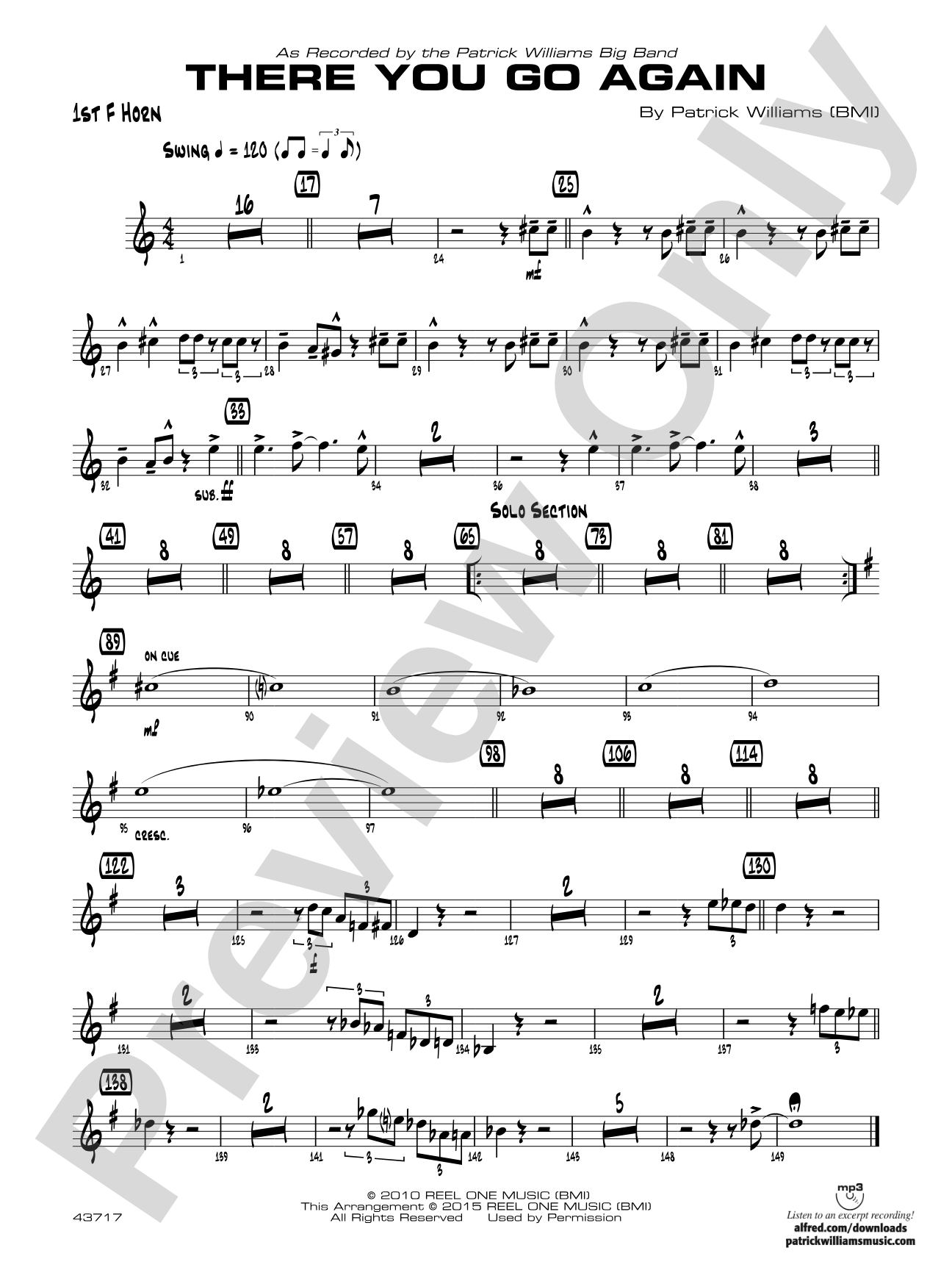 There You Go Again: 1st F Horn