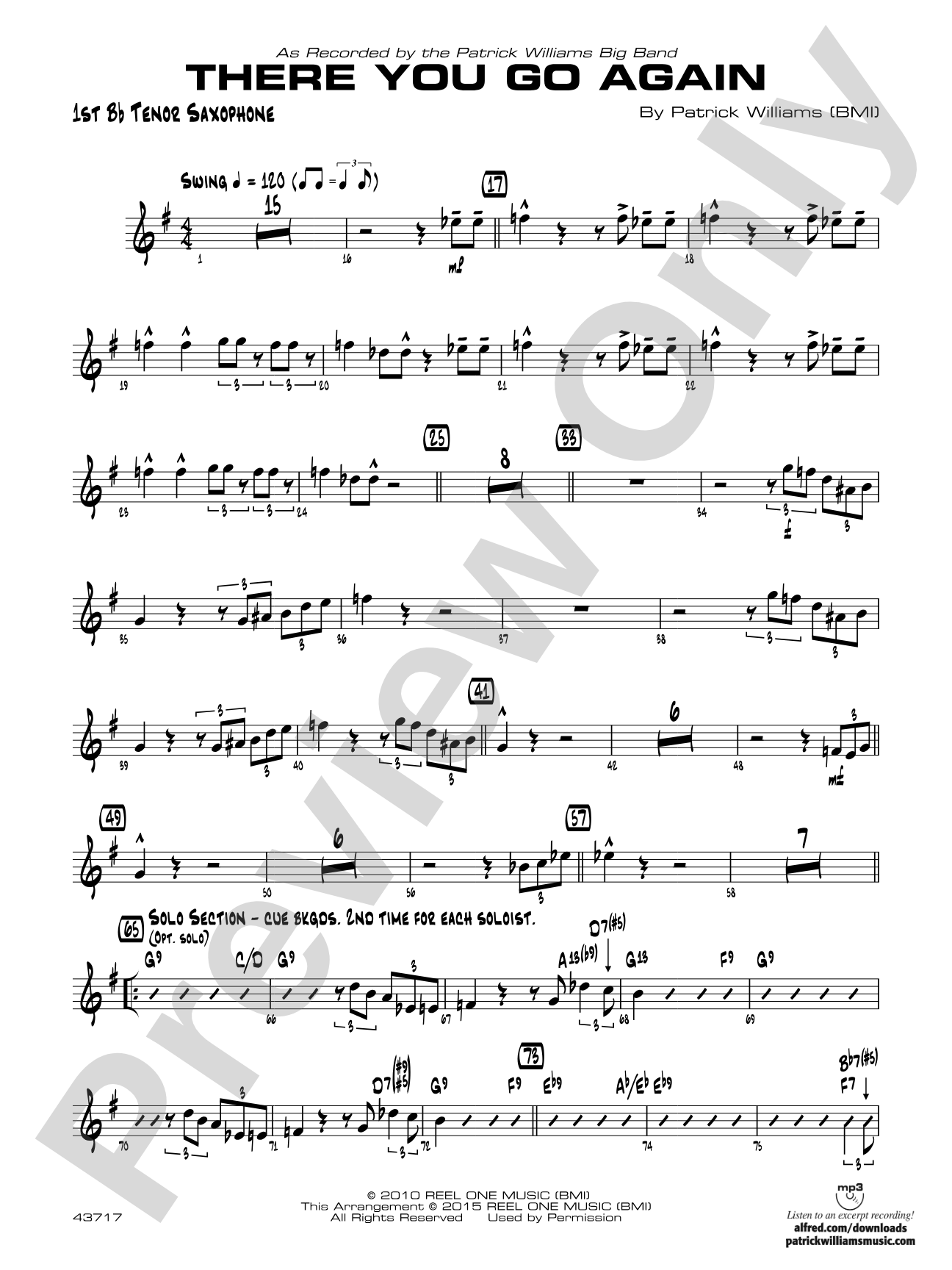 There You Go Again: B-flat Tenor Saxophone