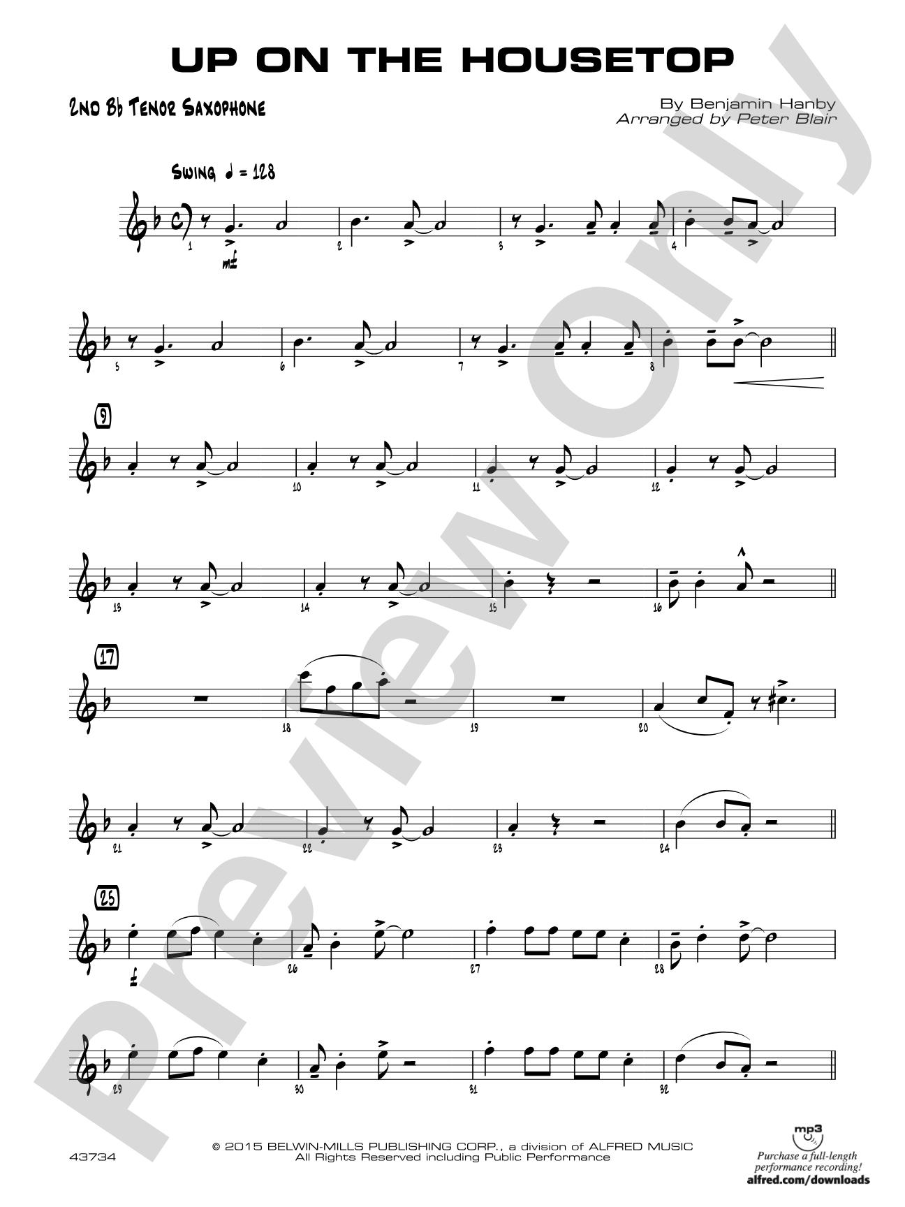 Up on the Housetop: 2nd B-flat Tenor Saxophone