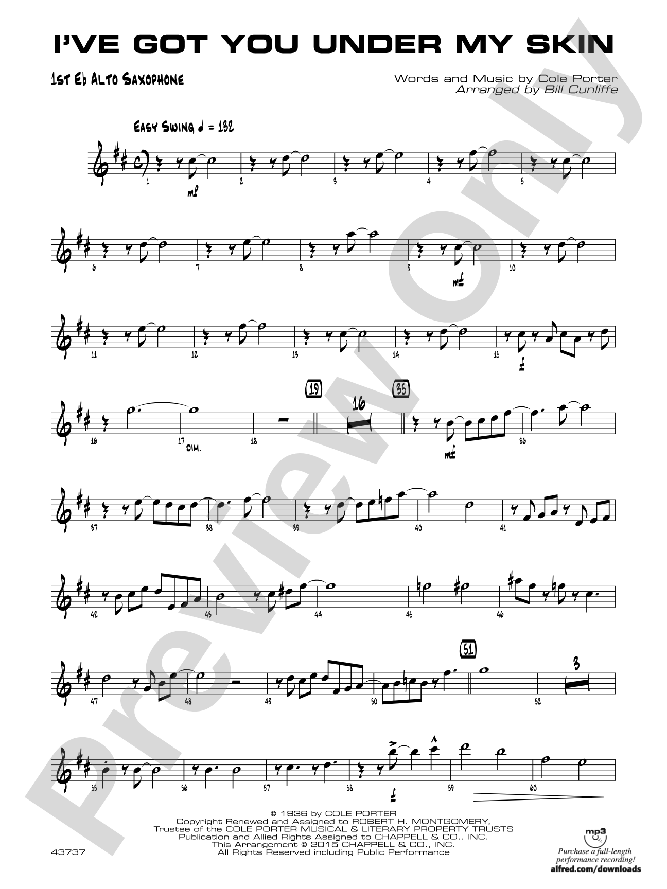 I've Got You Under My Skin: E-flat Alto Saxophone