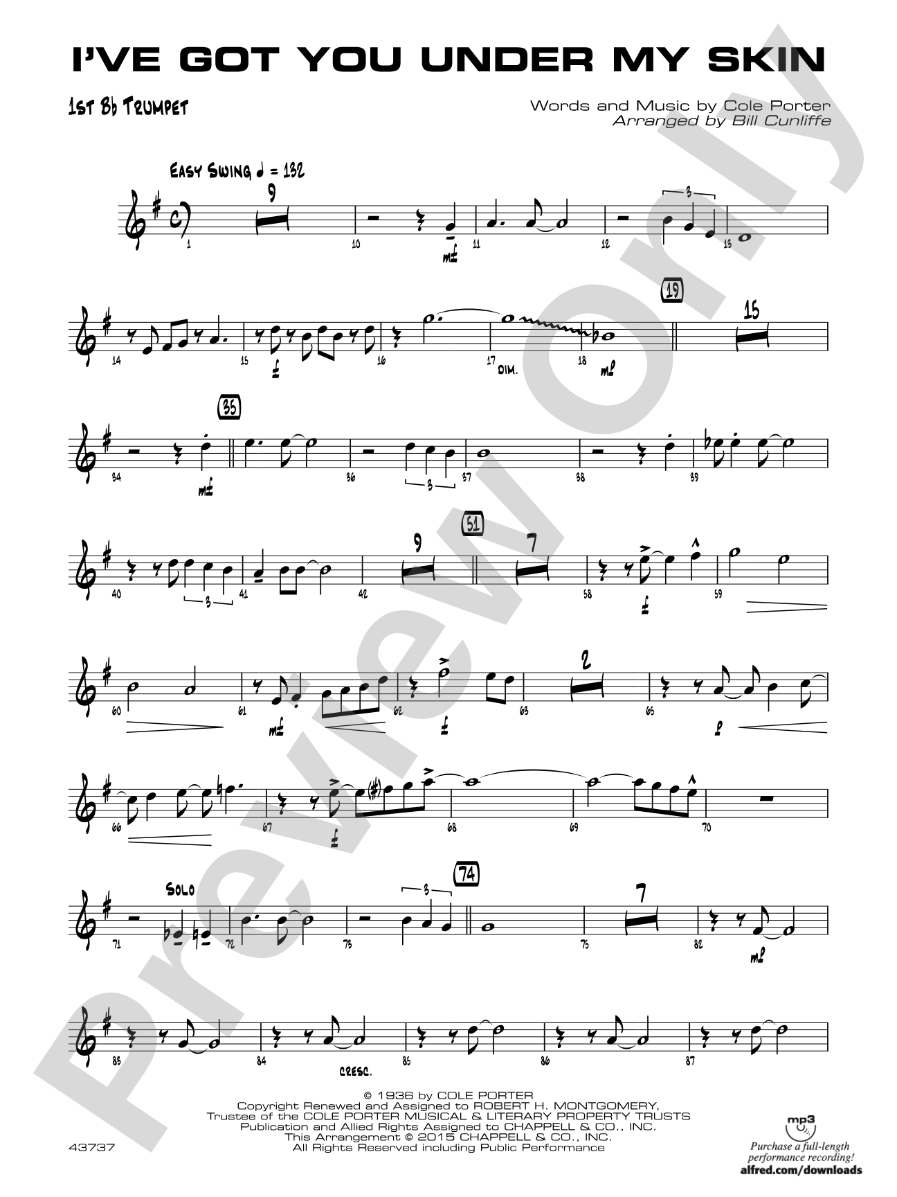 I've Got You Under My Skin: 1st B-flat Trumpet