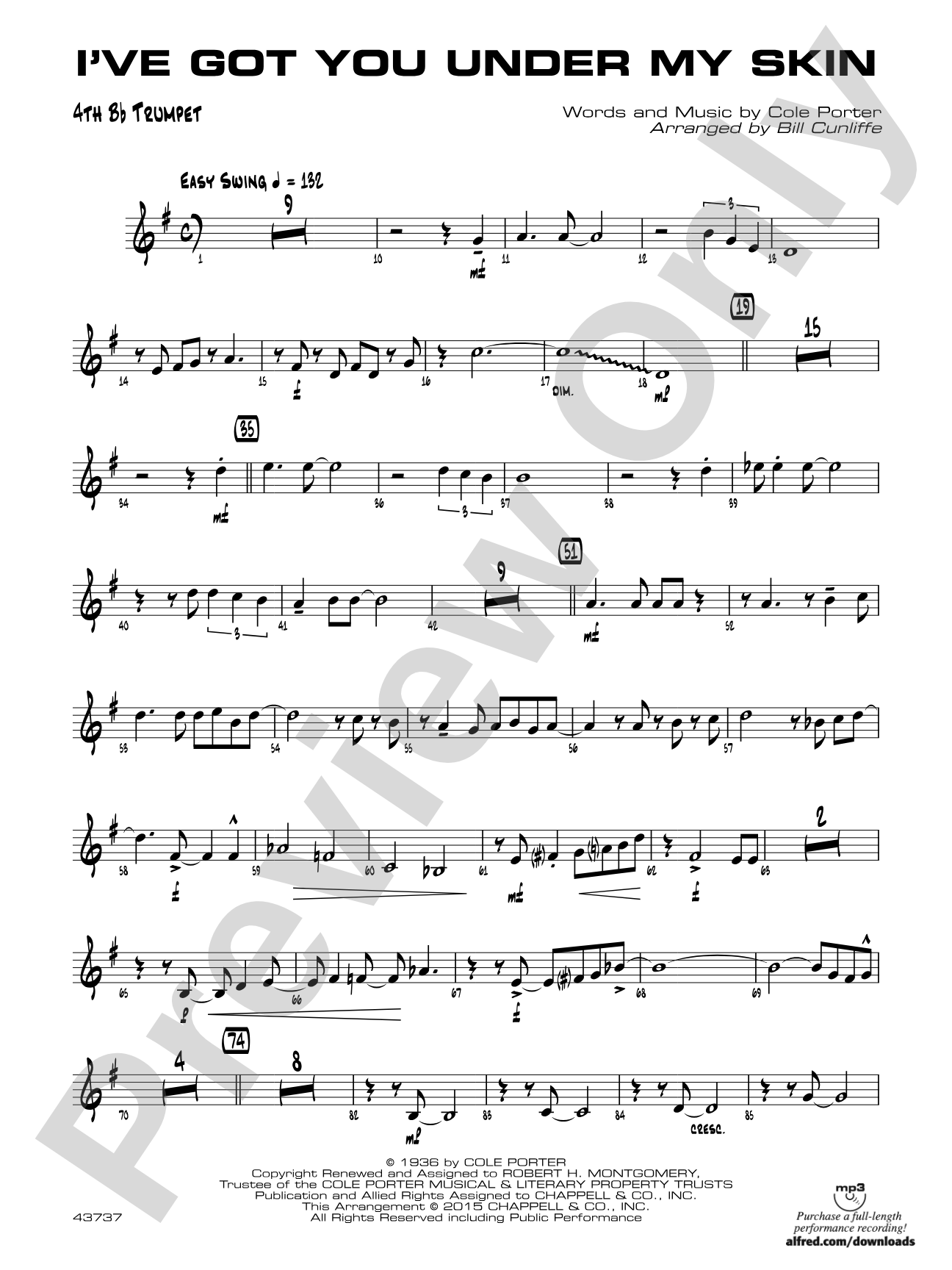 I've Got You Under My Skin: 4th B-flat Trumpet
