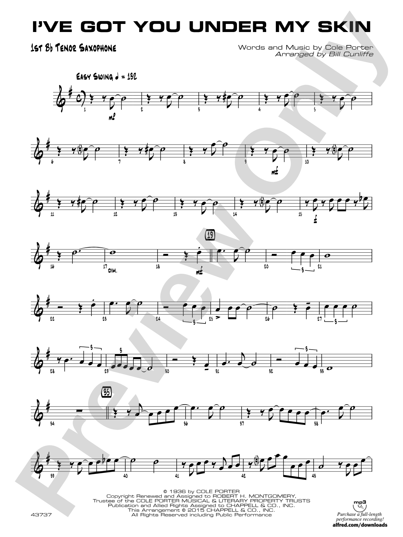 I've Got You Under My Skin: B-flat Tenor Saxophone