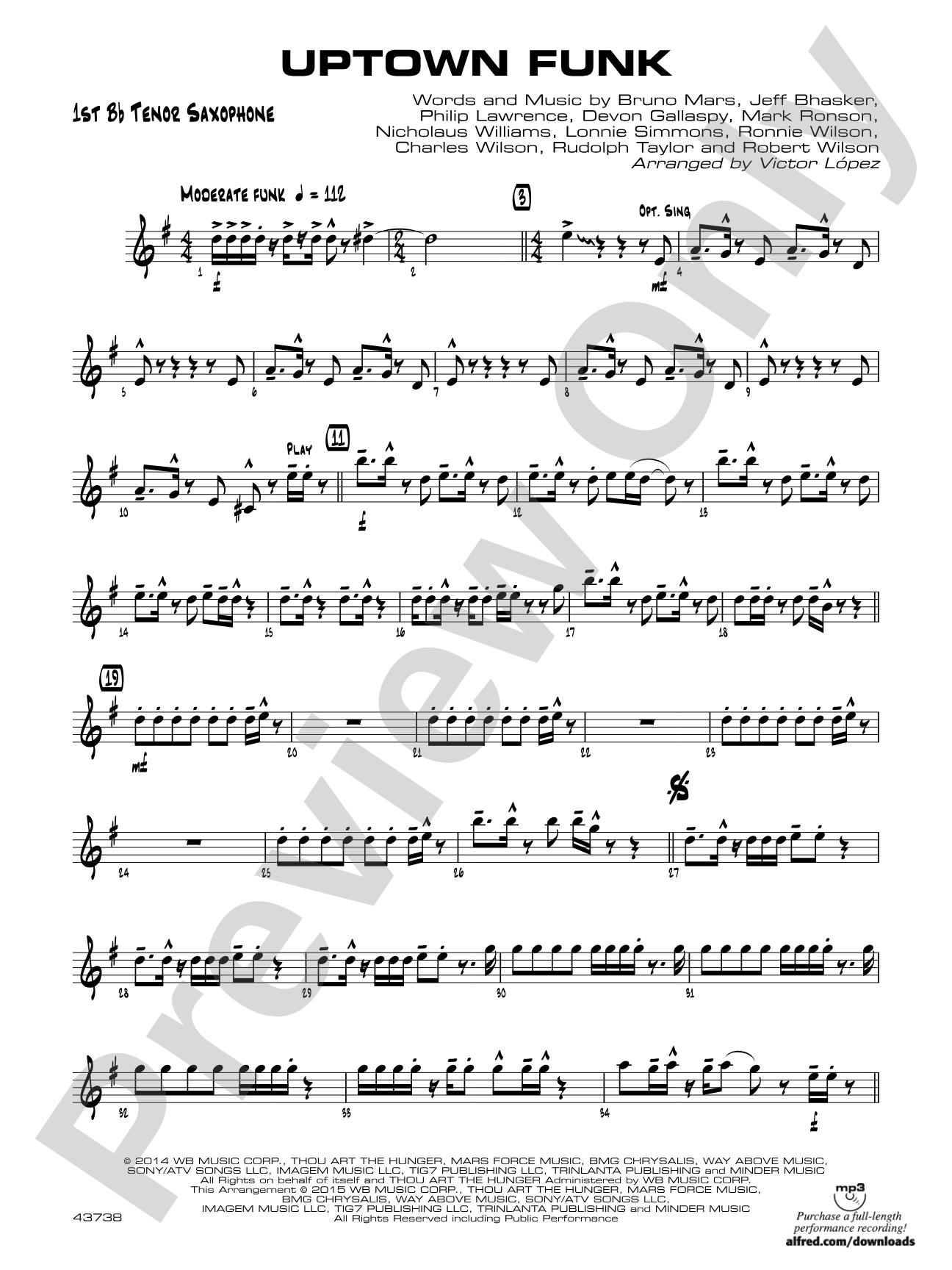 Uptown Funk: B-flat Tenor Saxophone
