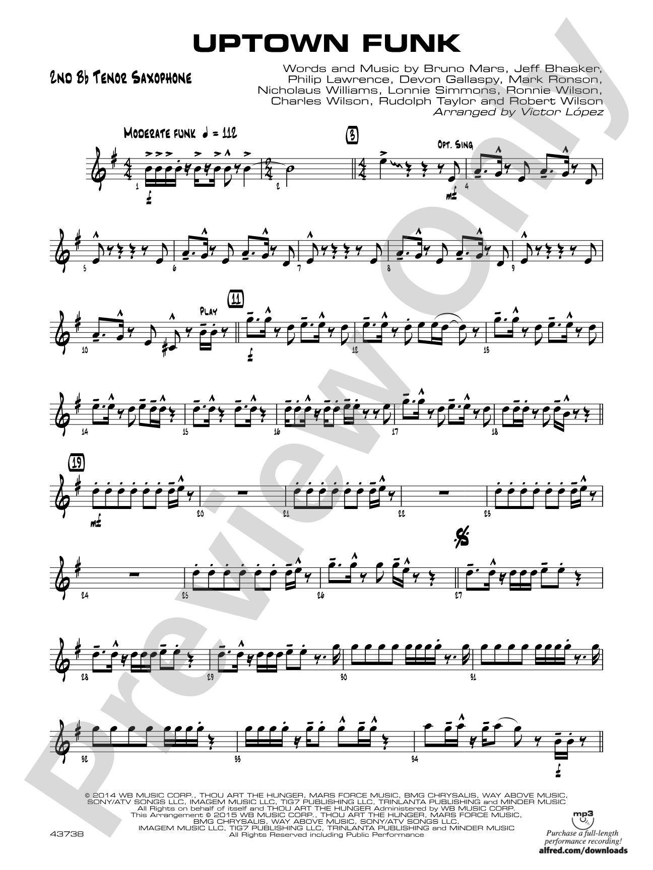 Uptown Funk: 2nd B-flat Tenor Saxophone