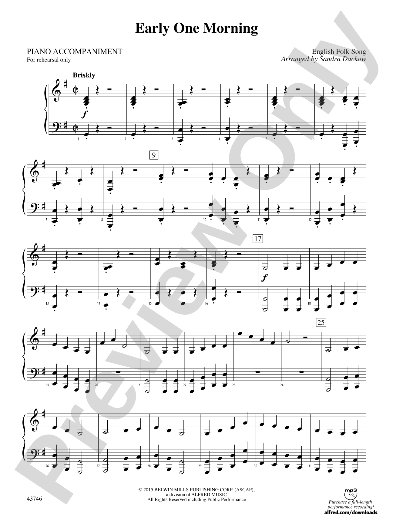Early One Morning: Piano Accompaniment