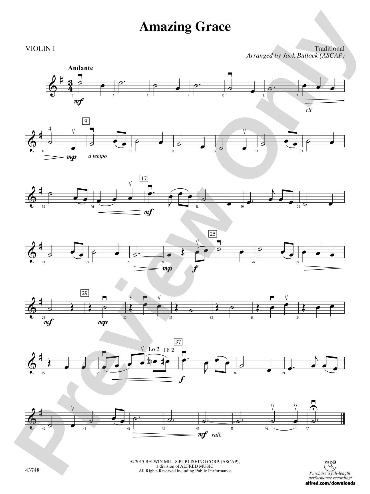 Amazing Grace: 1st Violin
