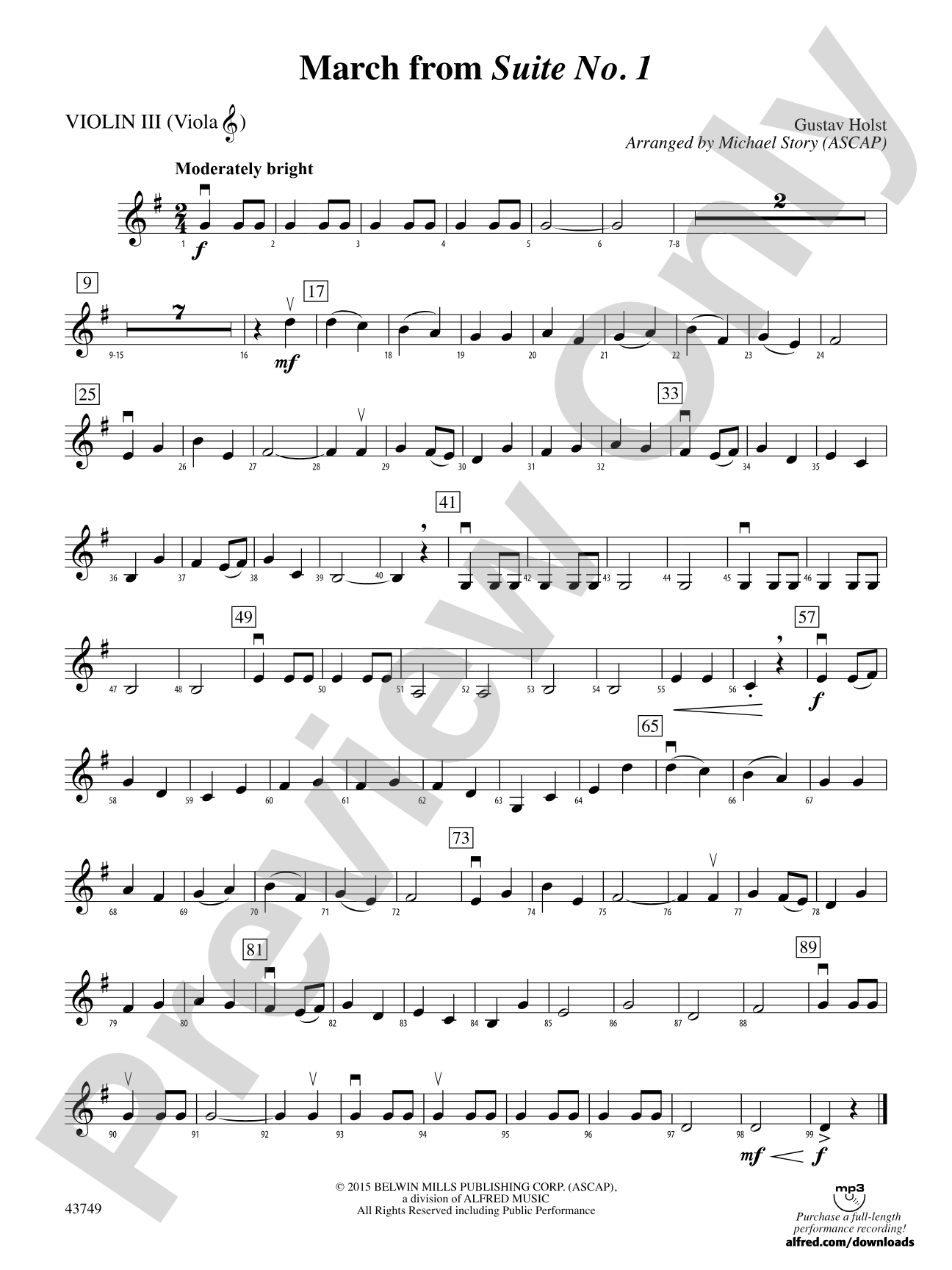 March from Suite No. 1: 3rd Violin (Viola [TC])