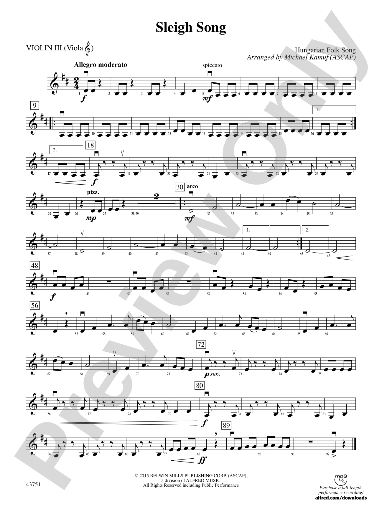 Sleigh Song: 3rd Violin (Viola [TC])