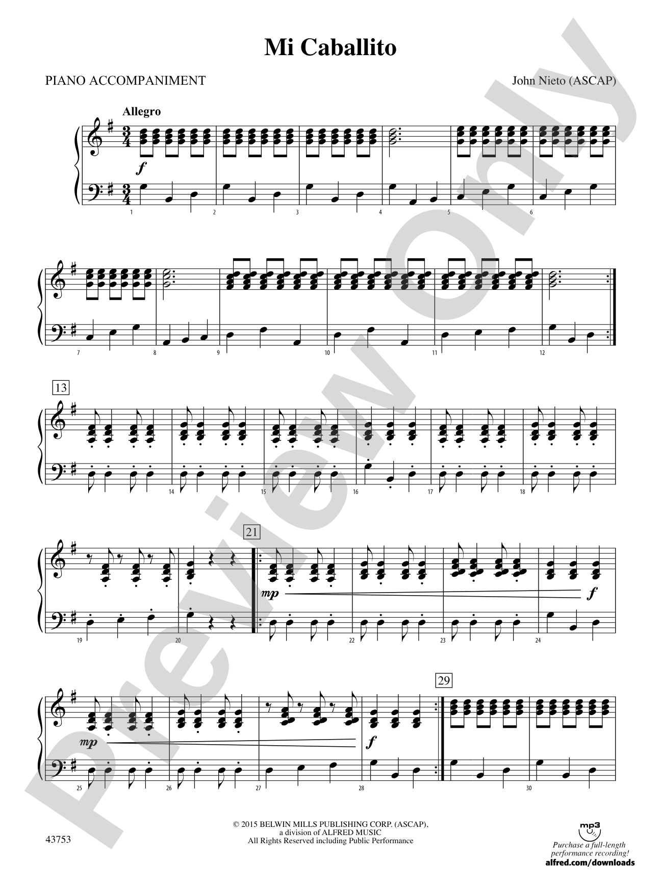 Mi Caballito: Piano Accompaniment