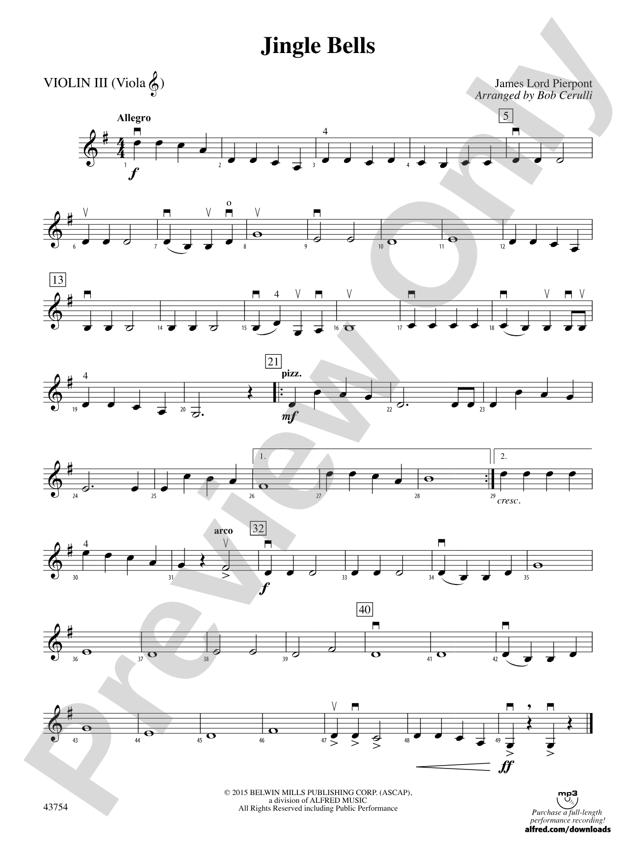 Jingle Bells: 3rd Violin (Viola [TC])