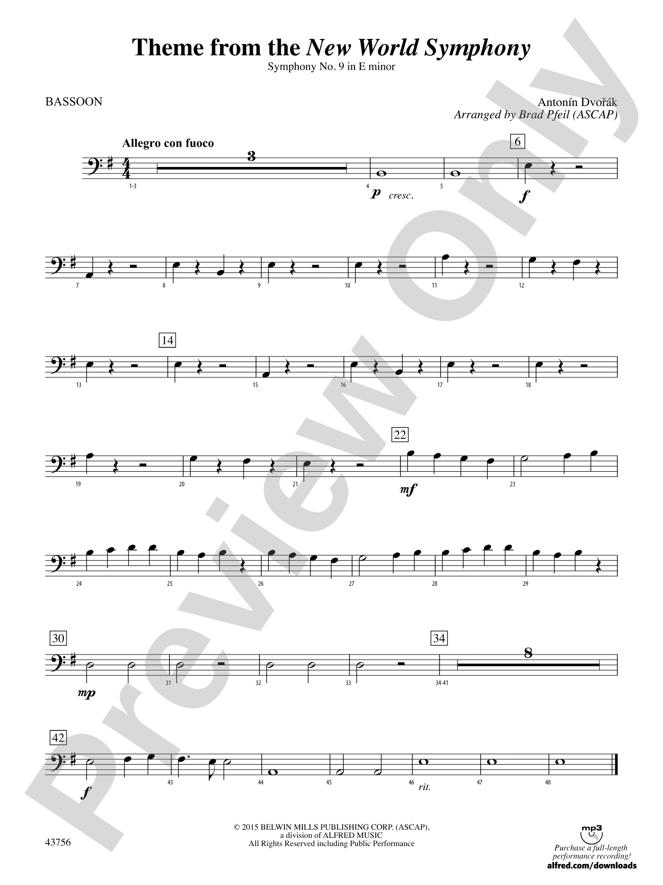 New World Symphony, Theme from the: Bassoon