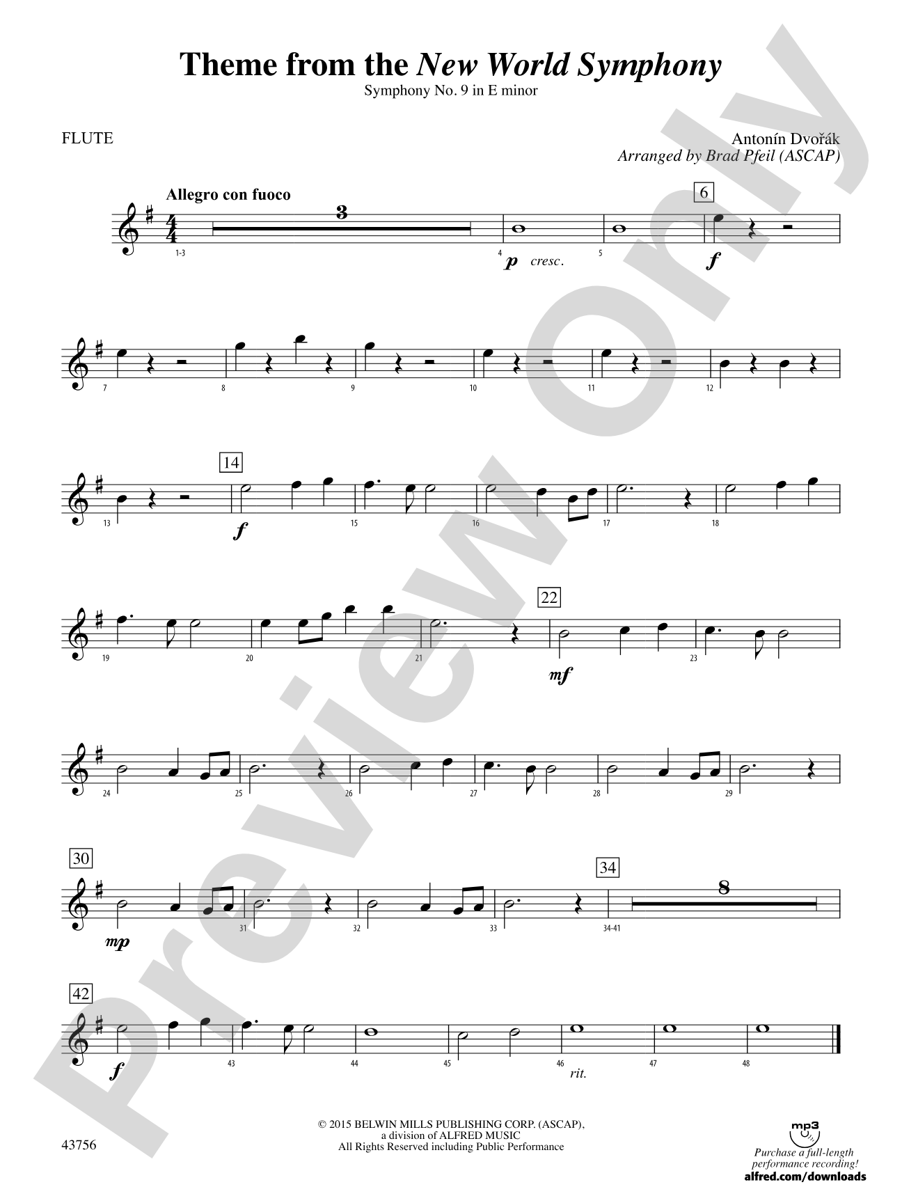 New World Symphony, Theme from the: Flute