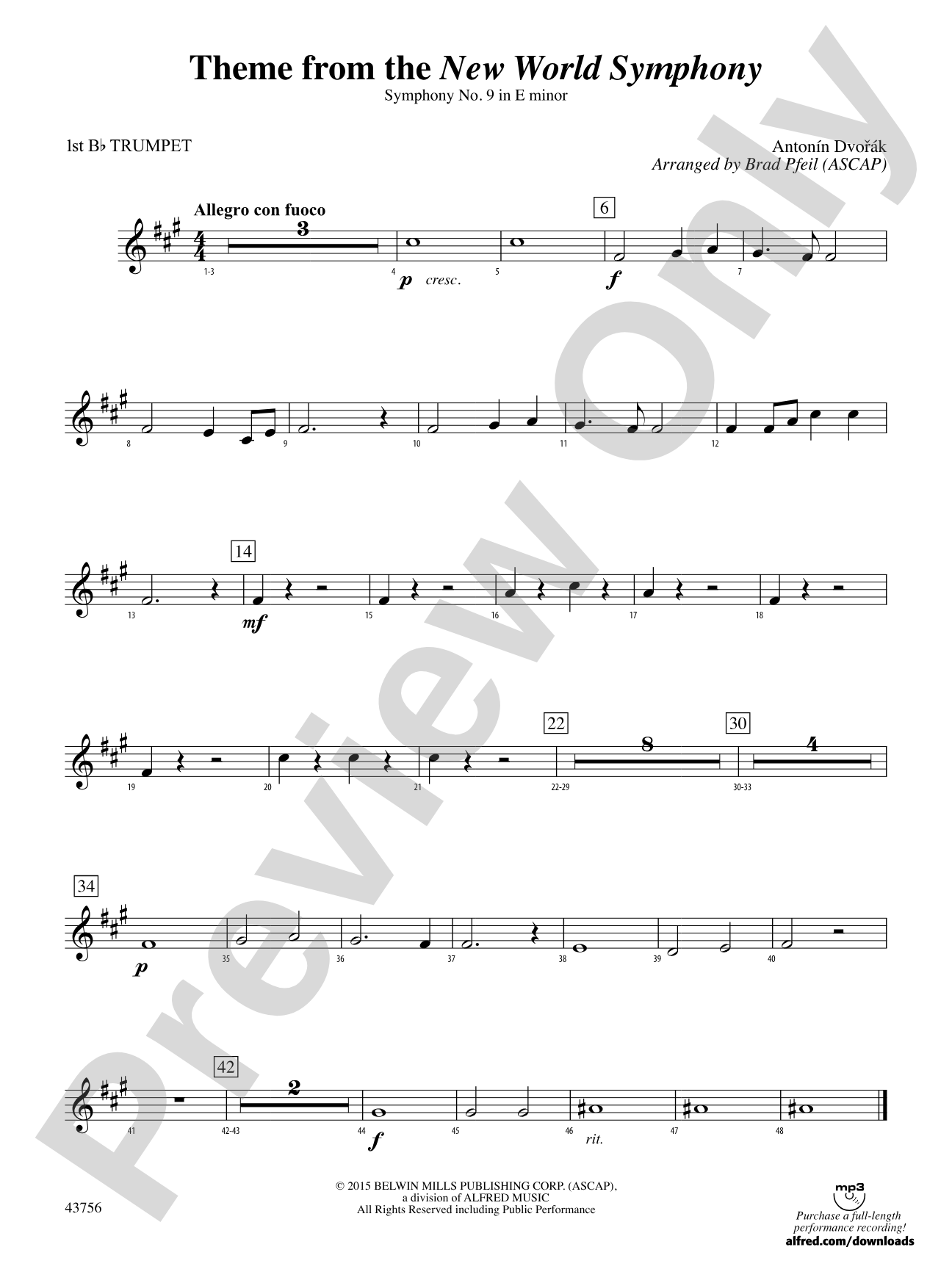 New World Symphony, Theme from the: 1st B-flat Trumpet