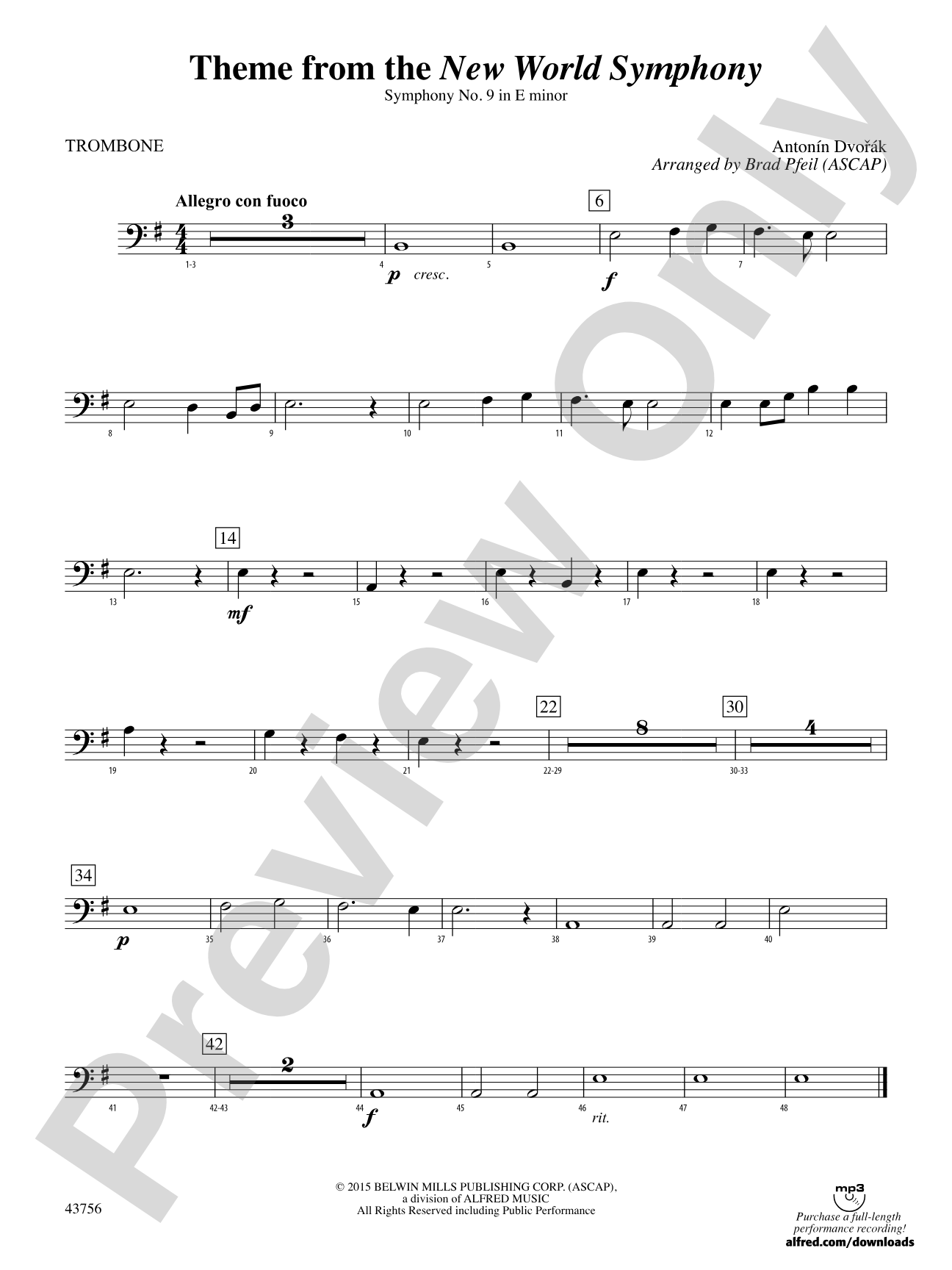 New World Symphony, Theme from the: 1st Trombone