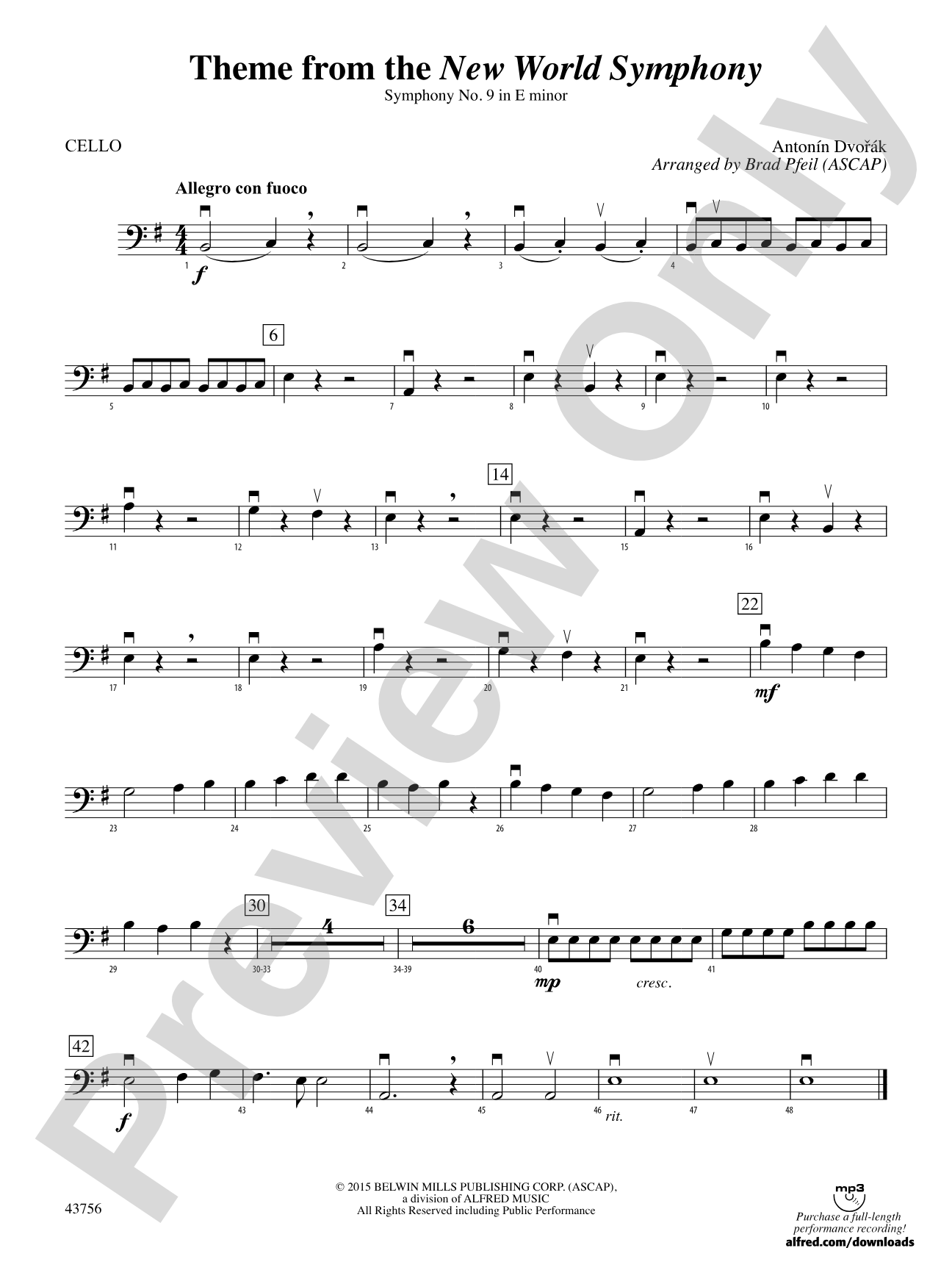 New World Symphony, Theme from the: Cello