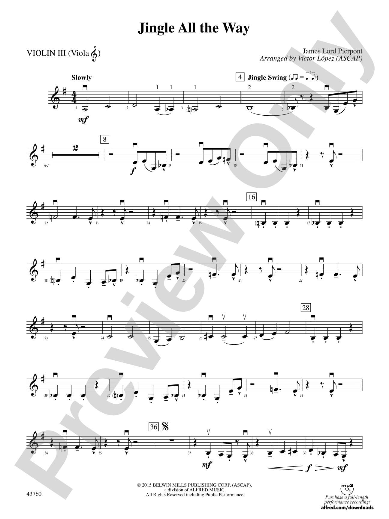 Jingle All the Way: 3rd Violin (Viola [TC])