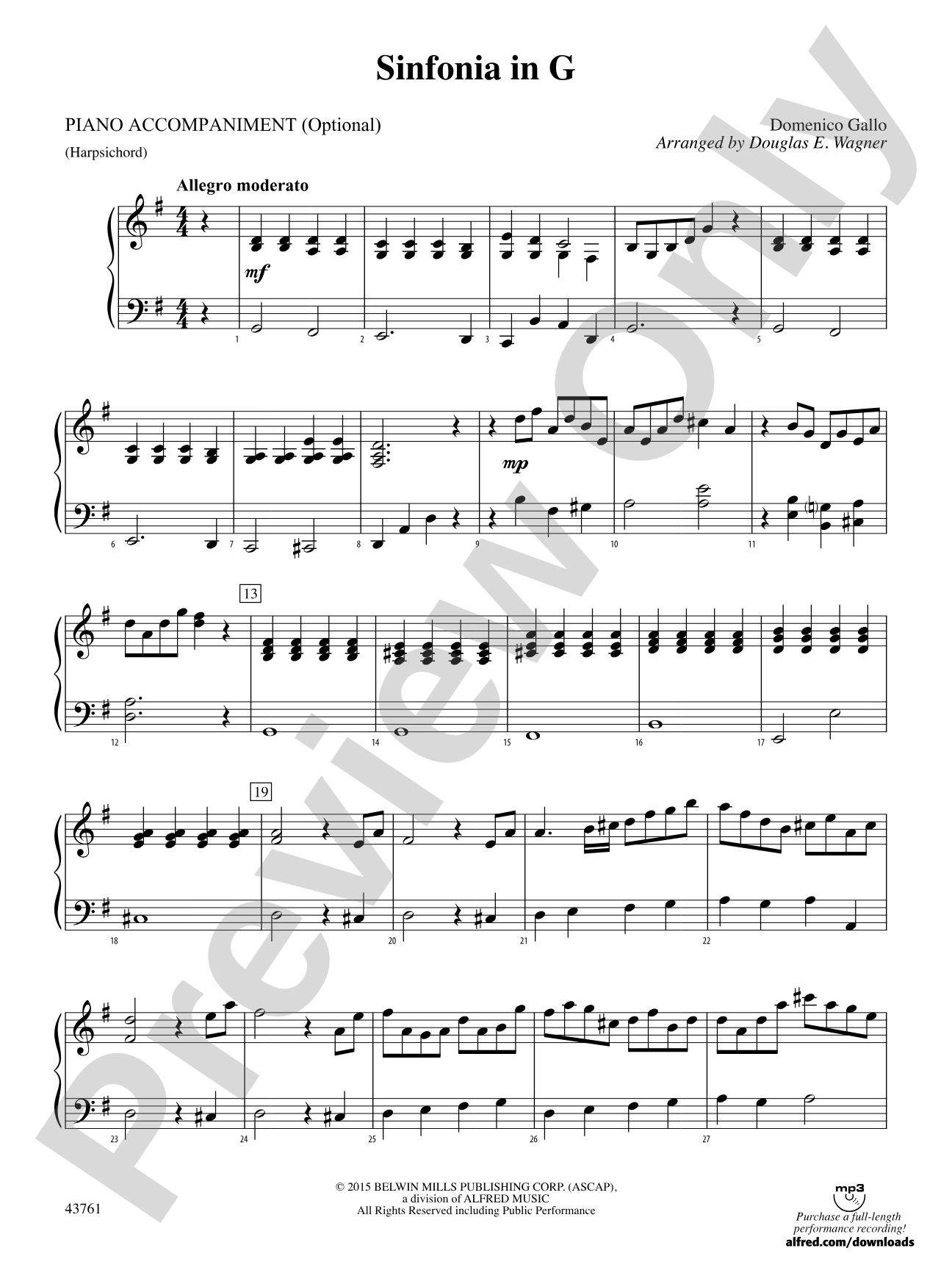 Sinfonia in G: Piano Accompaniment