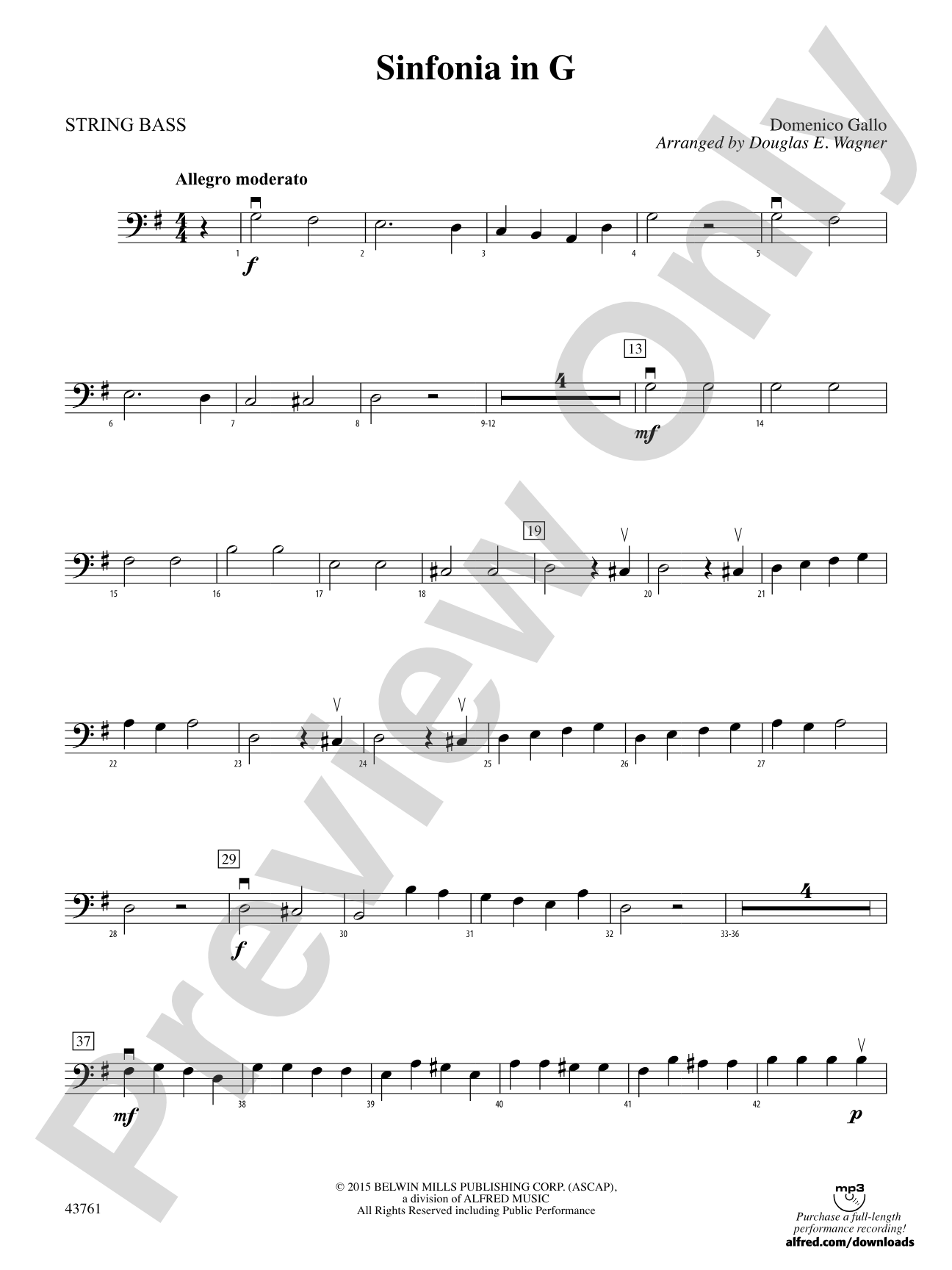 Sinfonia in G: String Bass